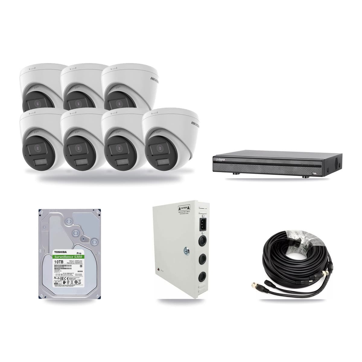 Hikvision & Dahua 8-Channel 4K CCTV Kit — 7 DS-2CE78U0T Turret Cameras + 10TB Recording - Image 1