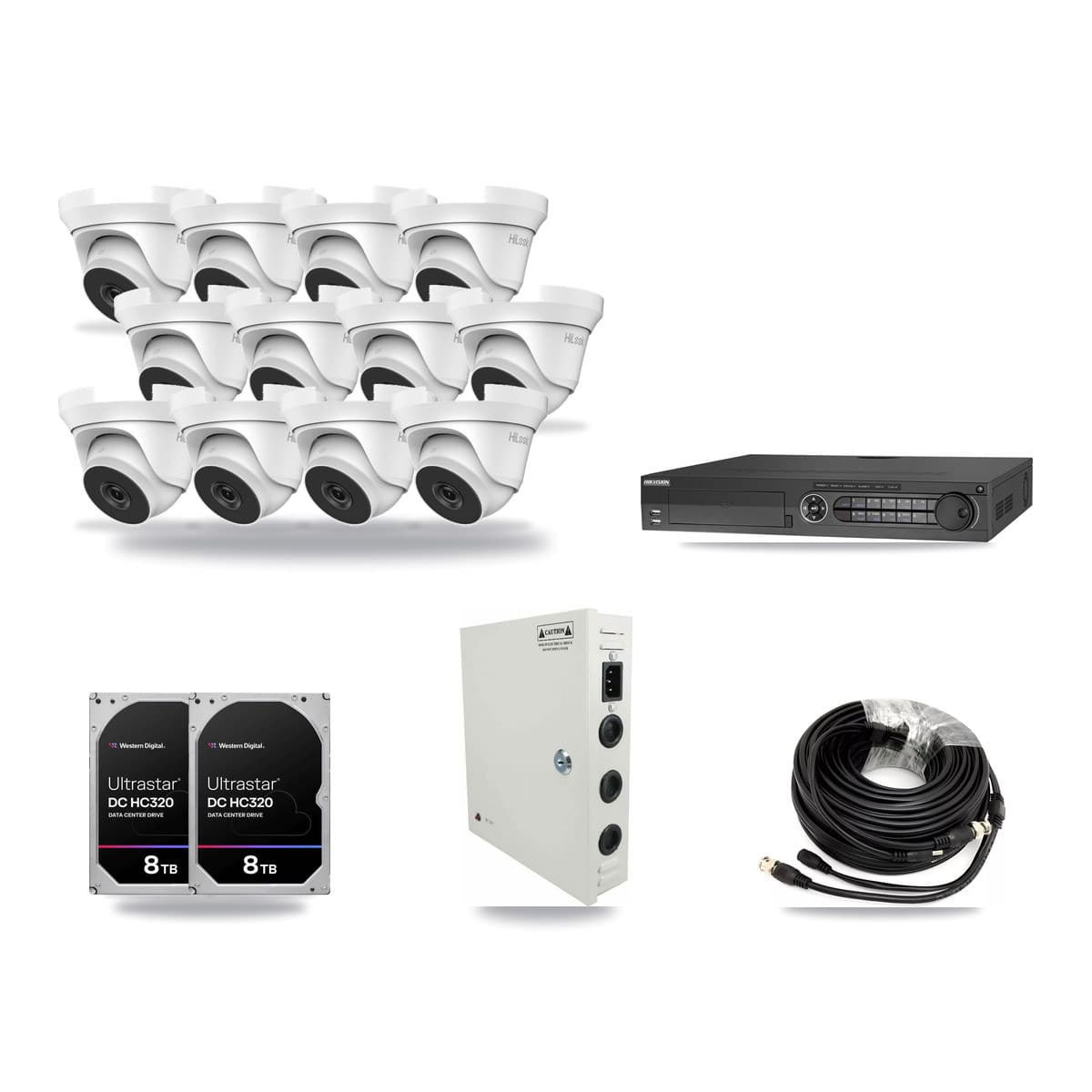 Hikvision 32-channel CCTV kit: 12 cameras (12× 4MP Turret), 2× 8TB hard drive
