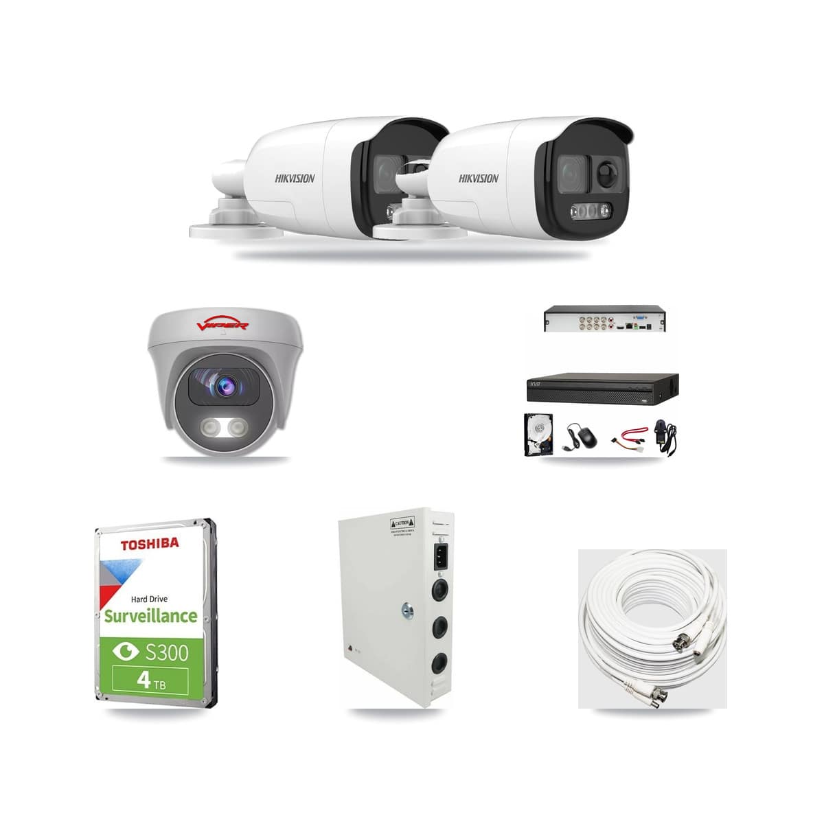 8-Channel 5MP CCTV Kit — 2 Hikvision DS-2CE12KF3T Bullet + 1 Viper White VIPER-5MP-3K Cameras + 4TB Recording (XVR-3108AD Recorder) - Image 1