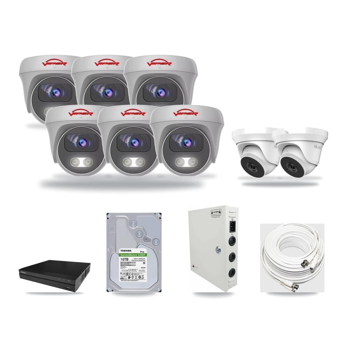 8-Channel 4MP – 5MP CCTV Kit — 2 4MP Turret + 6 White 5MP Cameras + 10TB Recording (PXD-5208AN Recorder) - Image 1