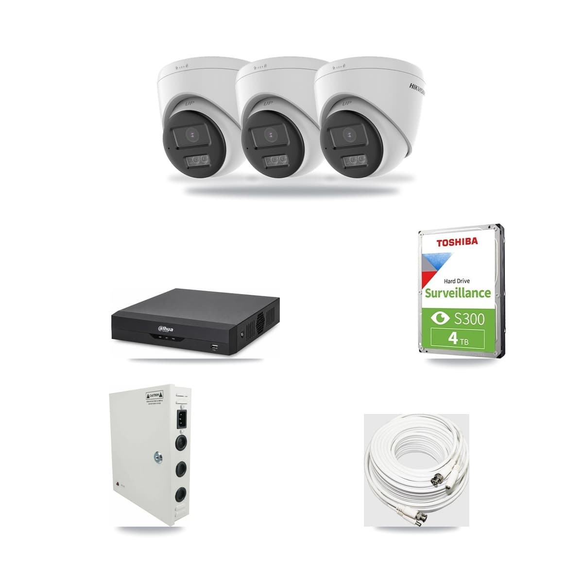 Hikvision & Dahua 4-Channel 5MP CCTV Kit — 1 DS-2CE78K0T + 2 DS-2CE78K0T Turret Cameras + 4TB Recording - Image 1