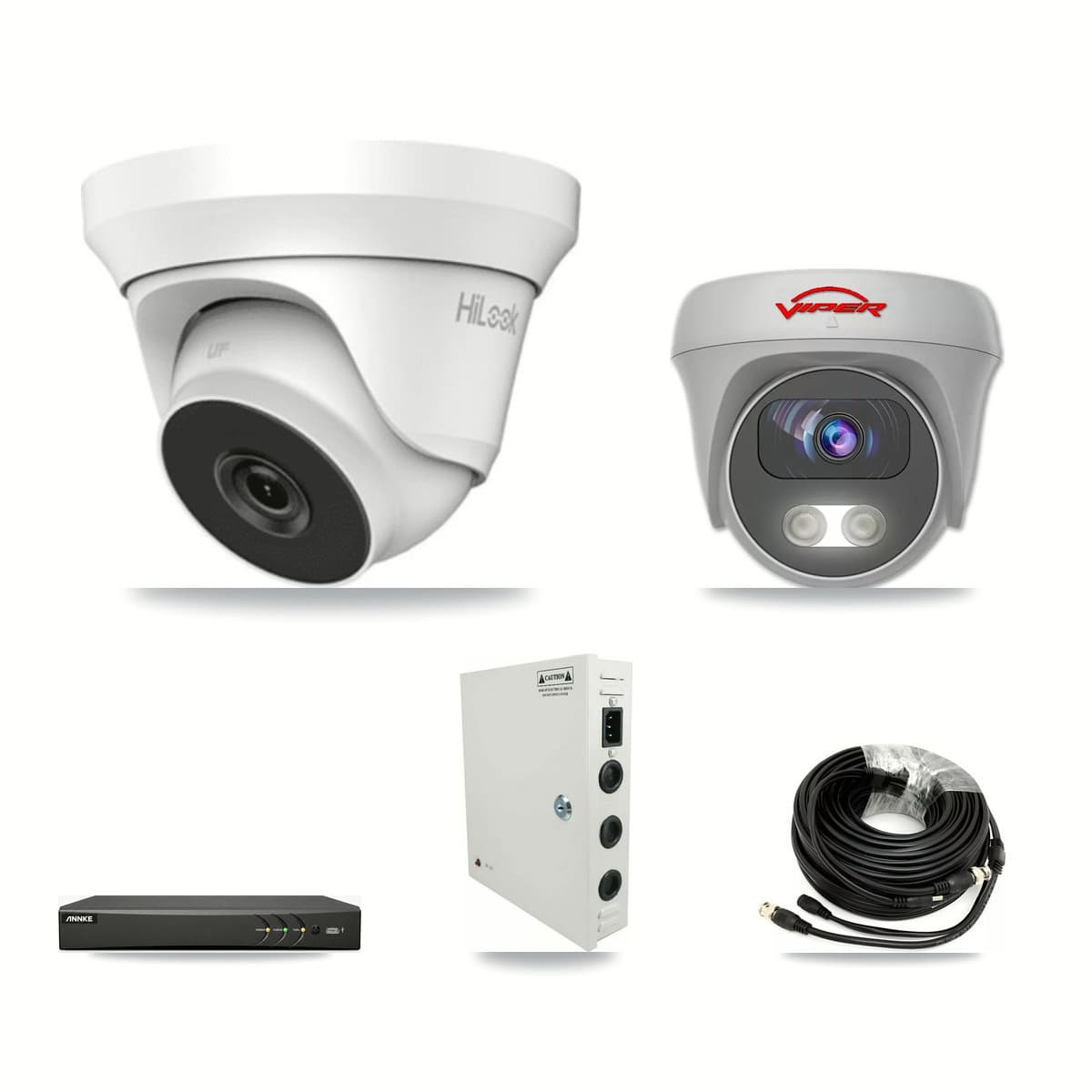4-Channel 4MP – 5MP CCTV Kit — 1 4MP Turret + 1 White 5MP Cameras + 3TB Recording (AN-DV4-8MP Recorder) - Image 1