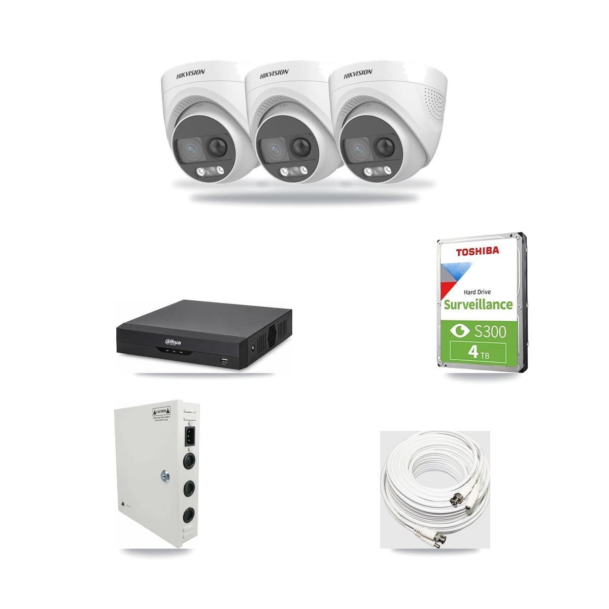 Hikvision & Dahua 4-Channel 5MP CCTV Kit — 3 DS-2CE72KF3T Turret Cameras + 4TB Recording - Image 1