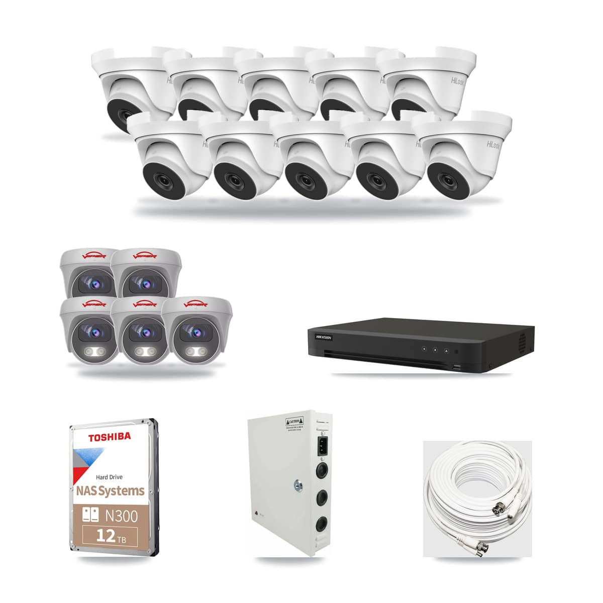 16-Channel 4MP – 5MP CCTV Kit — 10 4MP Turret + 5 5MP Cameras + 12TB Recording - Image 1