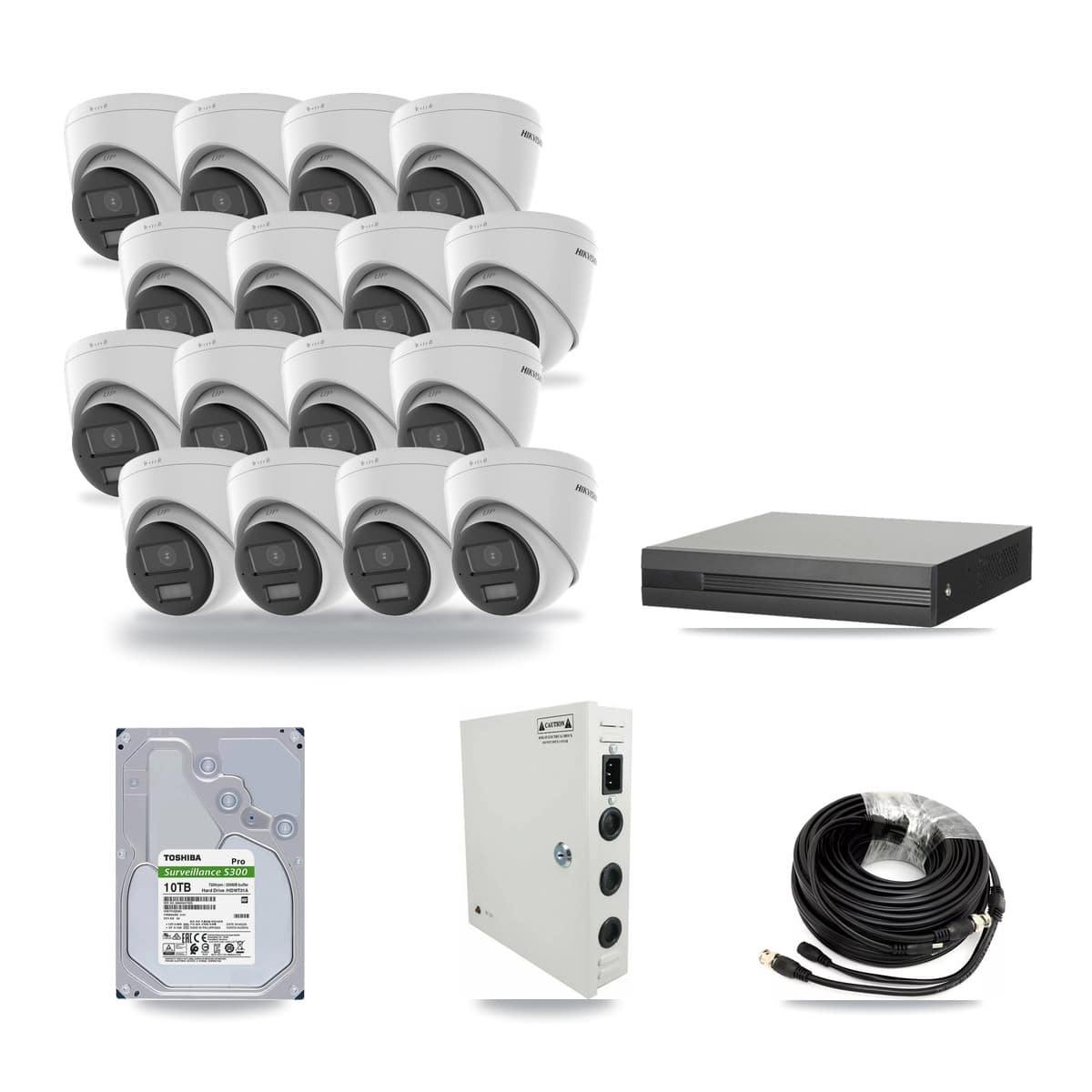 16-Channel 5MP CCTV Kit — 16 DS-2CE78K0T-LPTS Hikvision Turret Cameras + 10TB Recording (XVR-3116HS-5MP-LITE Recorder) - Image 1