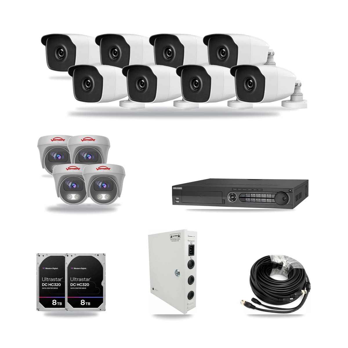 32-Channel 3MP – 5MP CCTV Kit — 8 3MP Bullet + 4 5MP Cameras + 2× 8TB Recording - Image 1