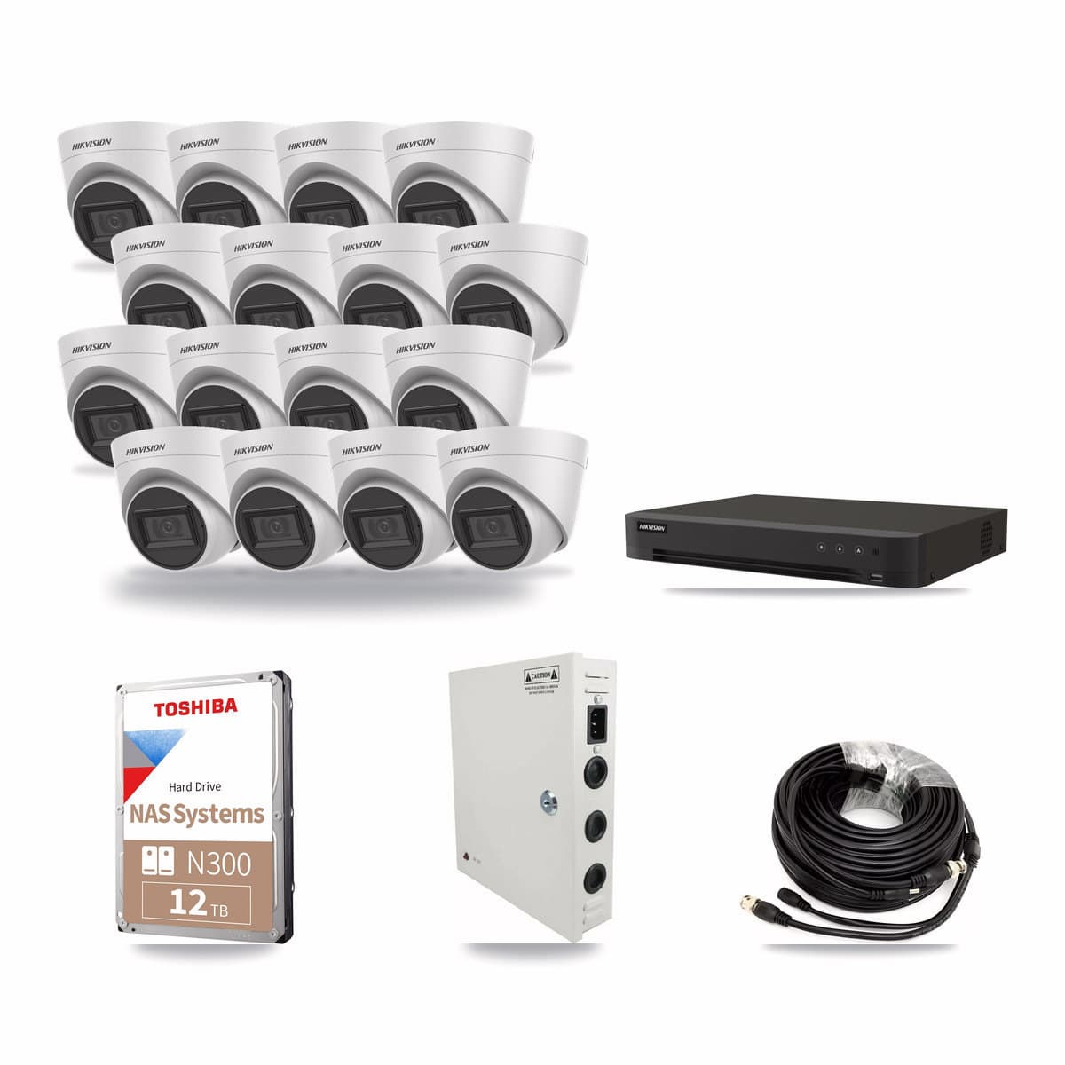 Hikvision 16-channel CCTV kit: 16 cameras (16× 5MP Turret), 12TB hard drive