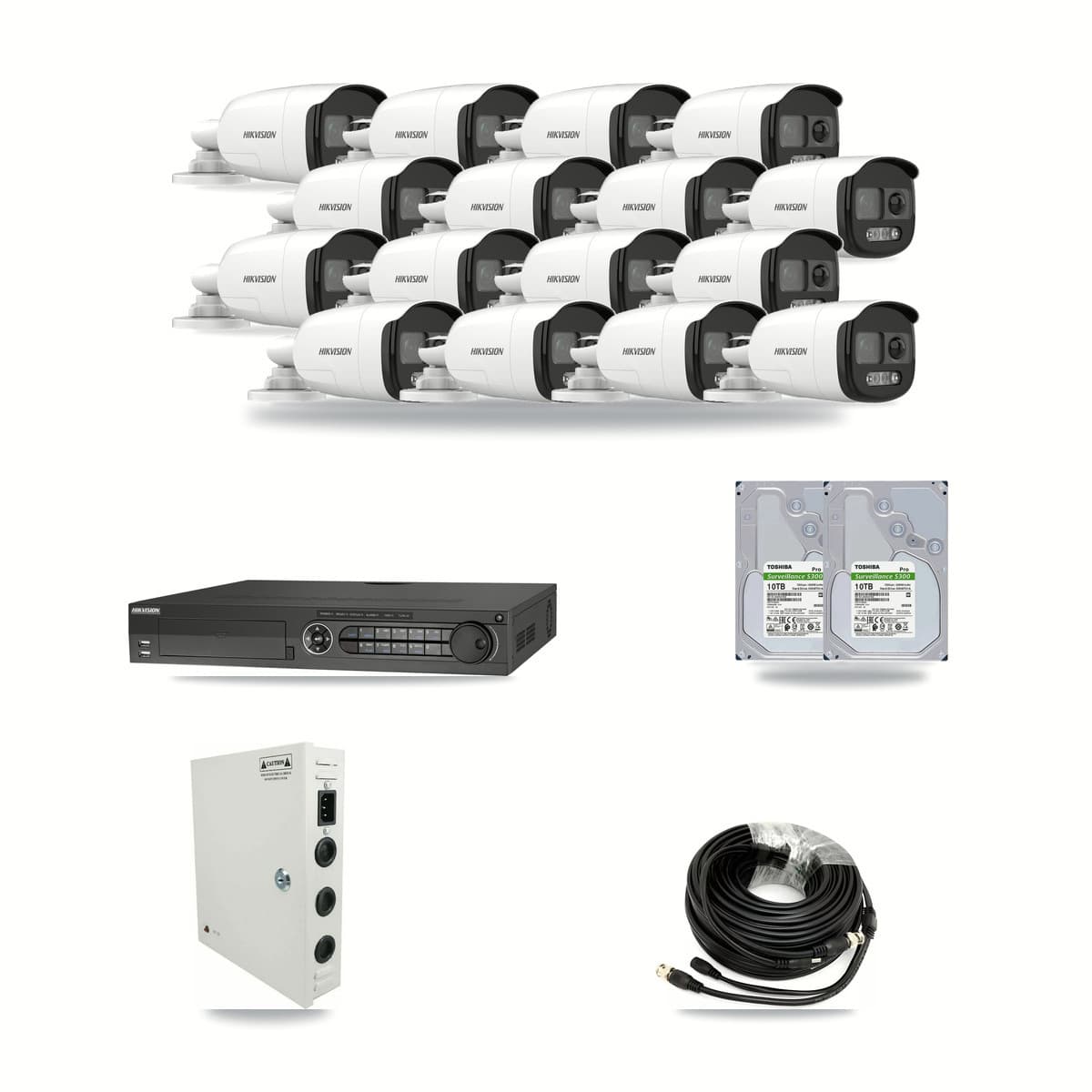 Hikvision 32-Channel 5MP CCTV Kit — 16 Bullet Cameras + 2× 10TB Recording - Image 1