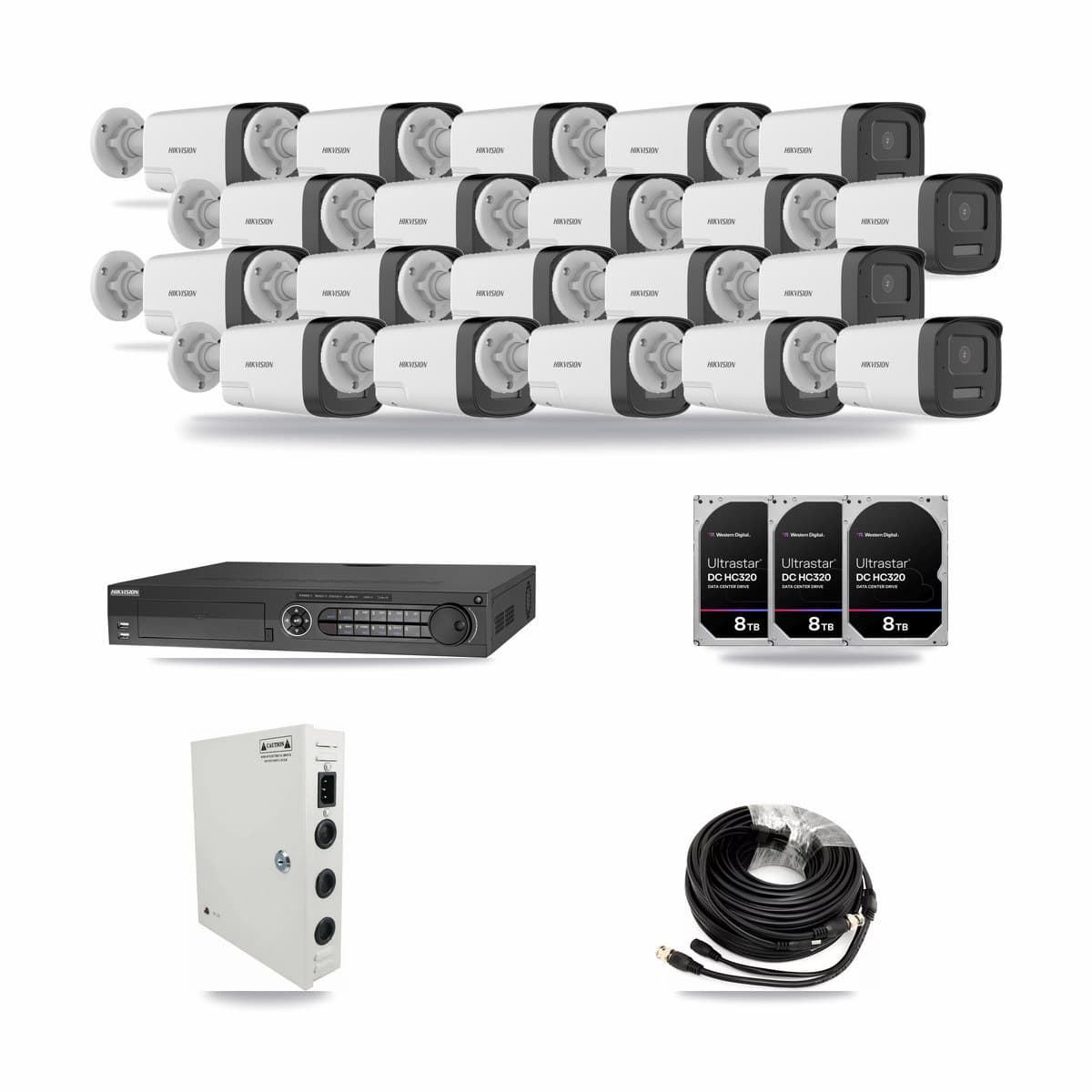 Hikvision 32-Channel 5MP CCTV Kit — 20 Bullet Cameras + 3× 8TB Recording - Image 1