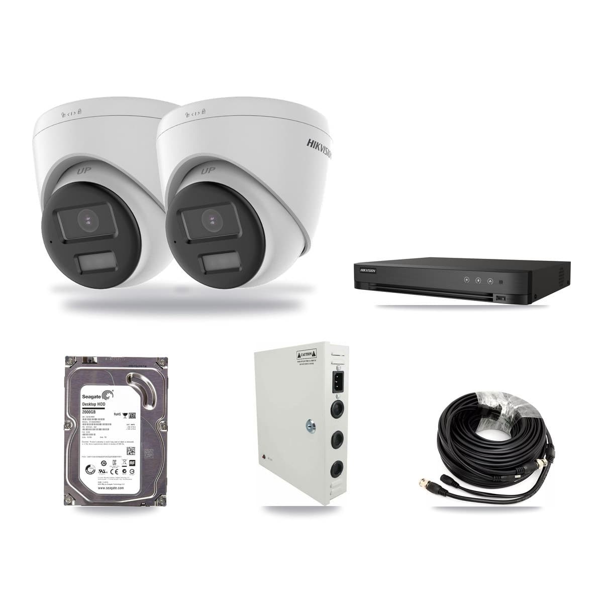 Hikvision 4-Channel 4K CCTV Kit — 2 Turret Cameras + 2TB Recording (DS-7204HUHI Recorder) - Image 1