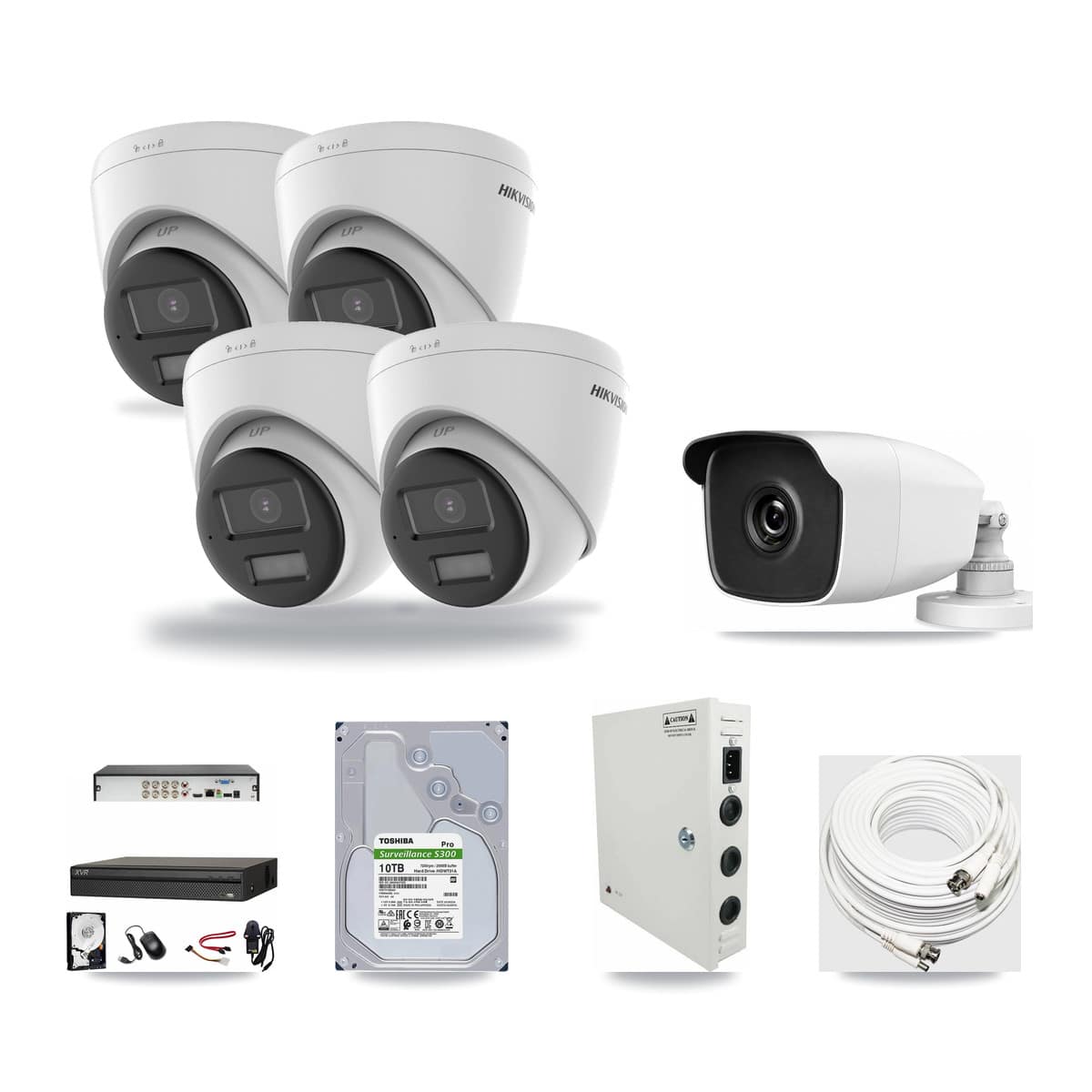 8-Channel 3MP – 4K CCTV Kit — 4 Hikvision 4K Turret + 1 HiLook 3MP Bullet Cameras + 10TB Recording - Image 1