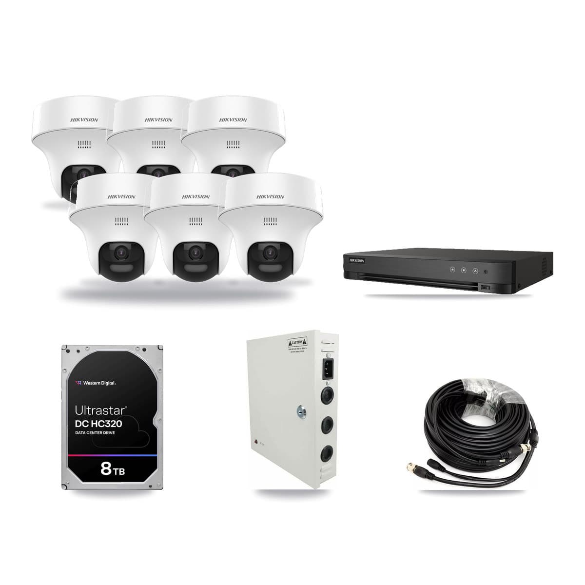Hikvision 8-channel CCTV kit: 6 cameras (6× 5MP Turret), 8TB hard drive