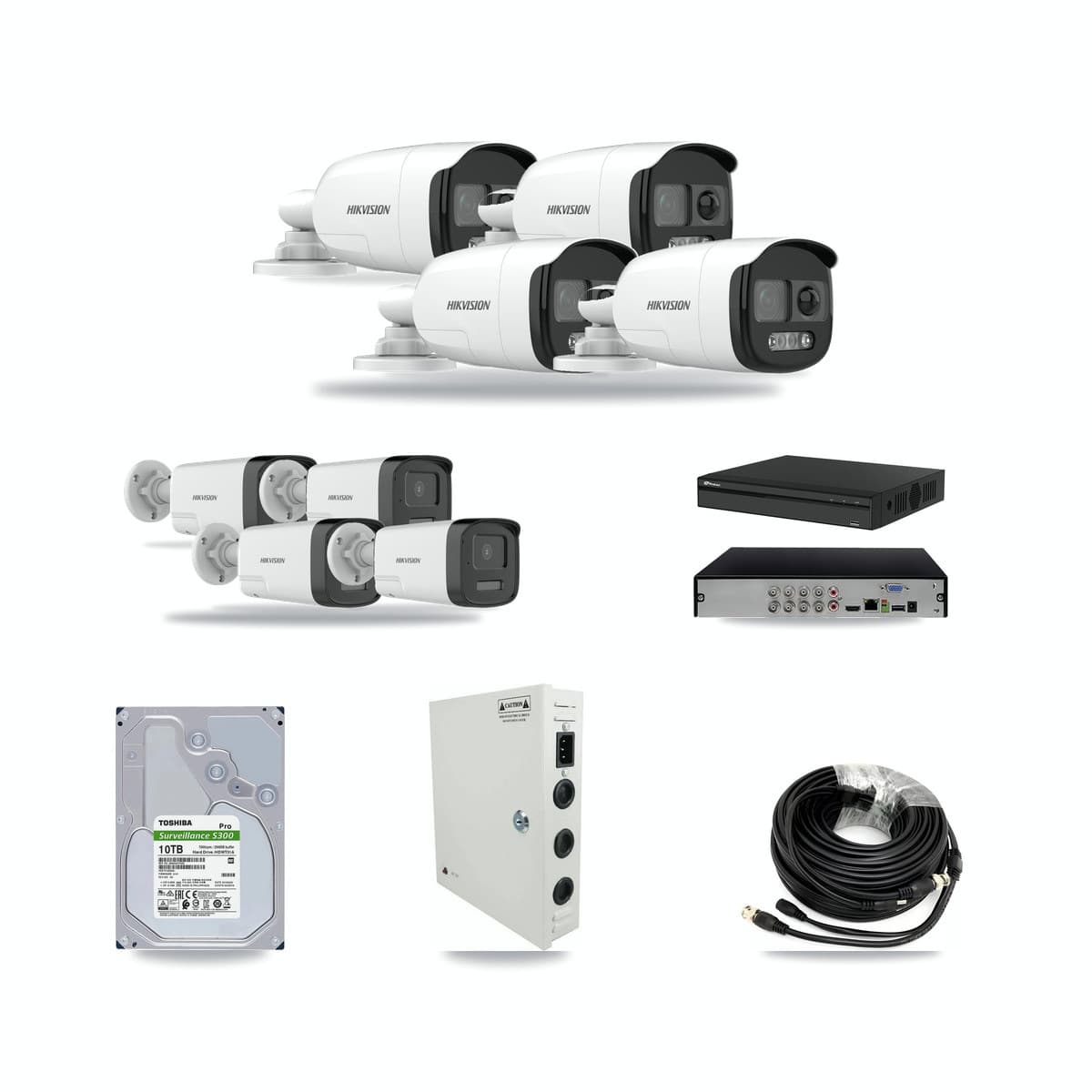Hikvision & Prolux 8-Channel 5MP CCTV Kit — 4 DS-2CE12KF3T + 4 DS-2CE17K0T Bullet Cameras + 10TB Recording - Image 1