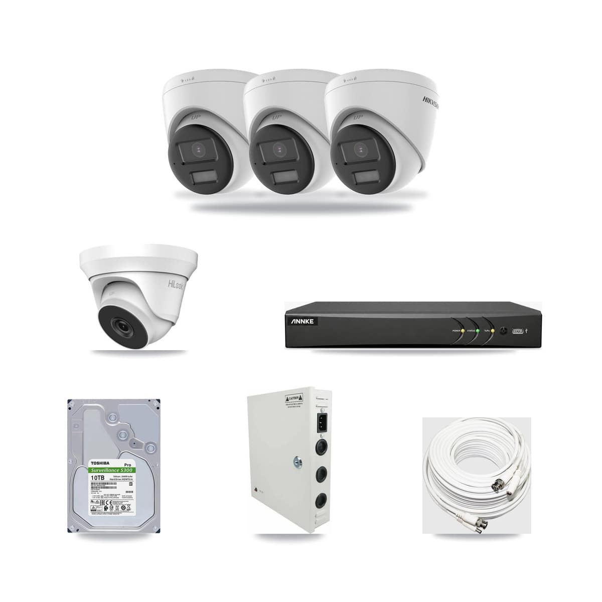 4-Channel 4MP – 4K CCTV Kit — 3 4K + 1 4MP Turret Cameras + 10TB Recording (AN-DV4-8MP Recorder) - Image 1