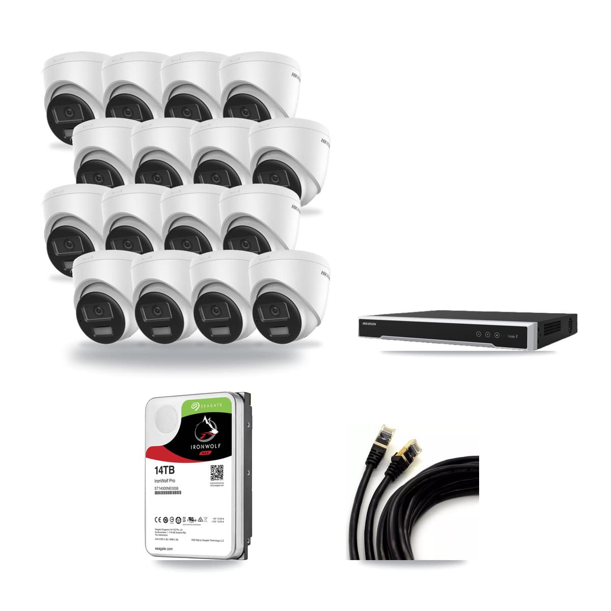 Hikvision 16-channel CCTV kit: 16 cameras (16× 4K Turret), 14TB hard drive