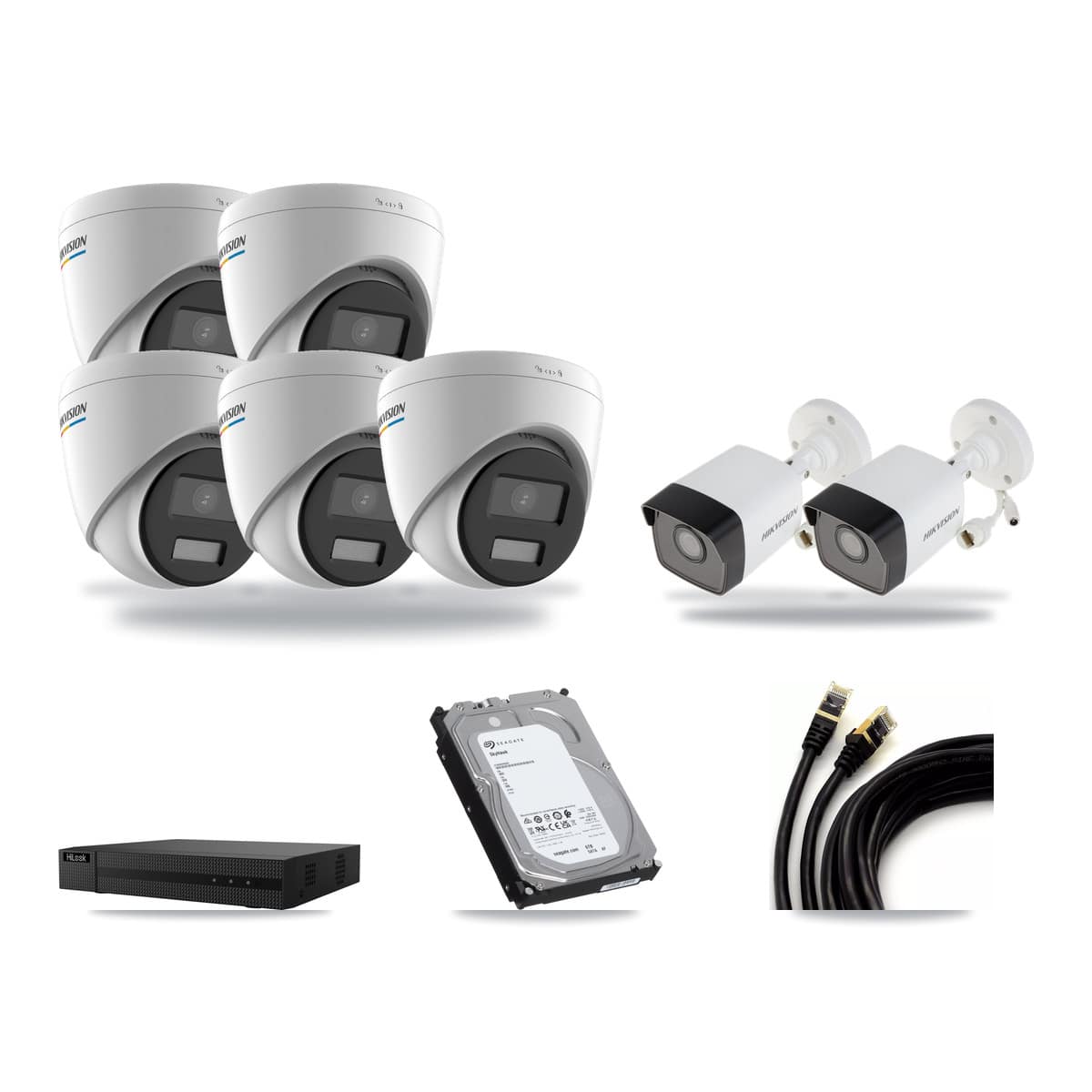 Hikvision & HiLook 8-Channel 2MP – 5MP CCTV Kit — 2 5MP Bullet + 5 2MP Turret Cameras + 6TB Recording - Image 1