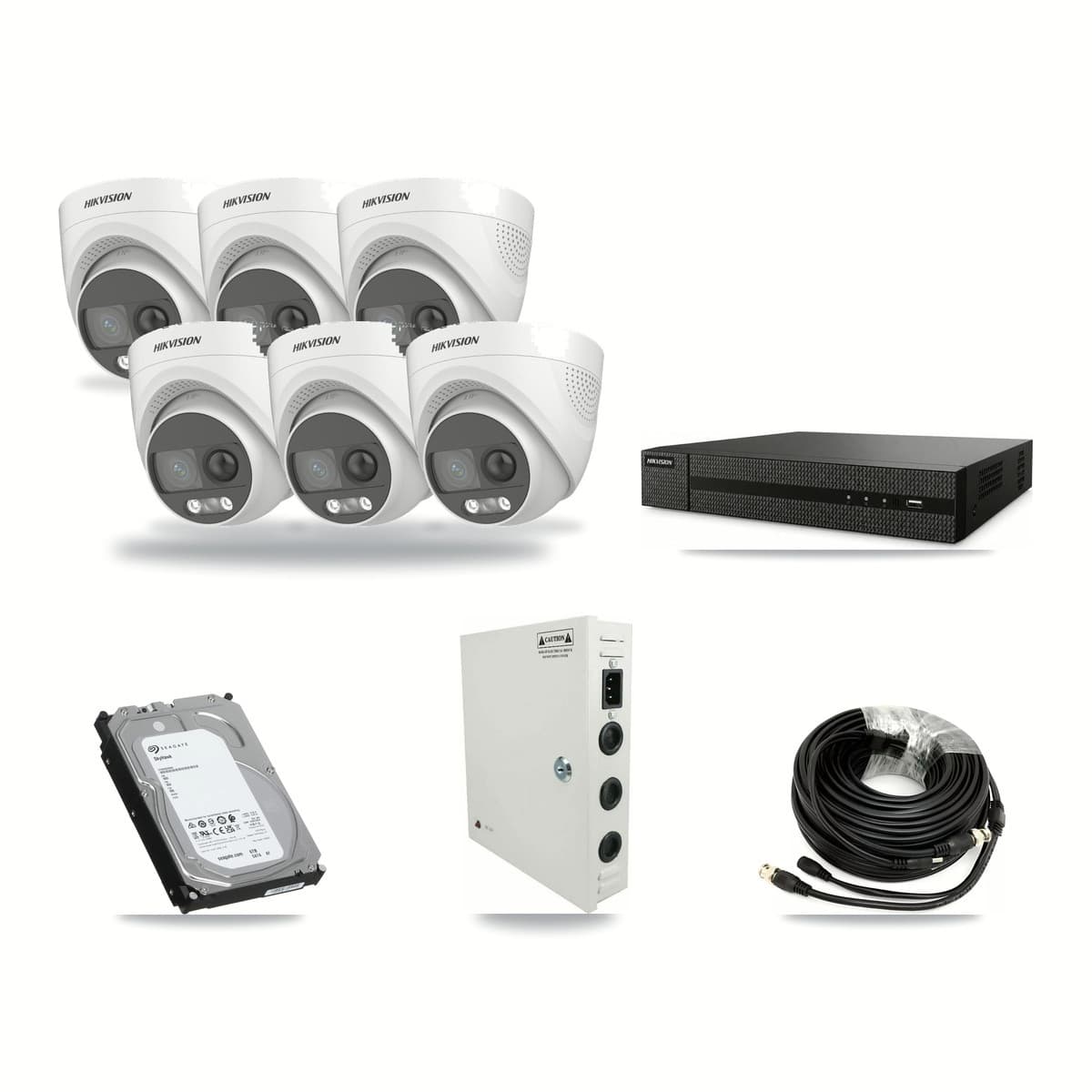 8-Channel 5MP CCTV Kit — 6 DS-2CE72KF3T Hikvision Turret Cameras + 6TB Recording - Image 1