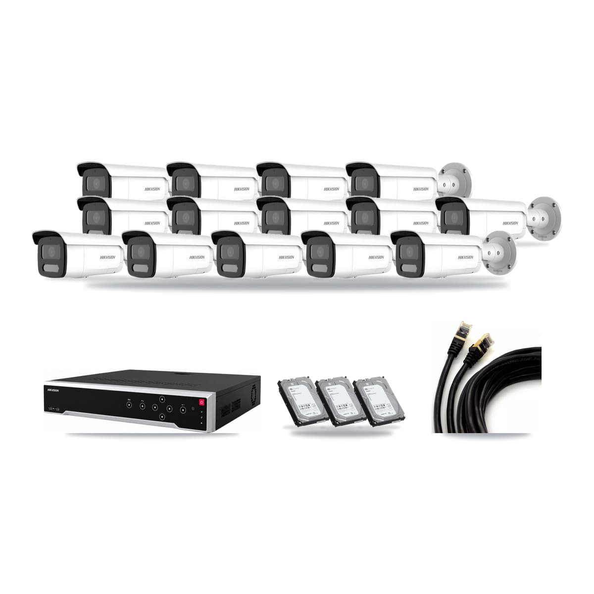 Hikvision 32-channel CCTV kit: 14 cameras (14× 4MP Bullet), 3× 6TB hard drive