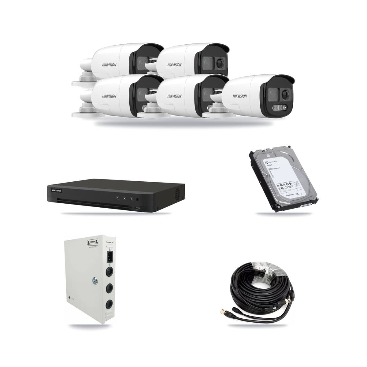 Hikvision 8-channel CCTV kit: 5 cameras (5× 5MP Bullet), 6TB hard drive