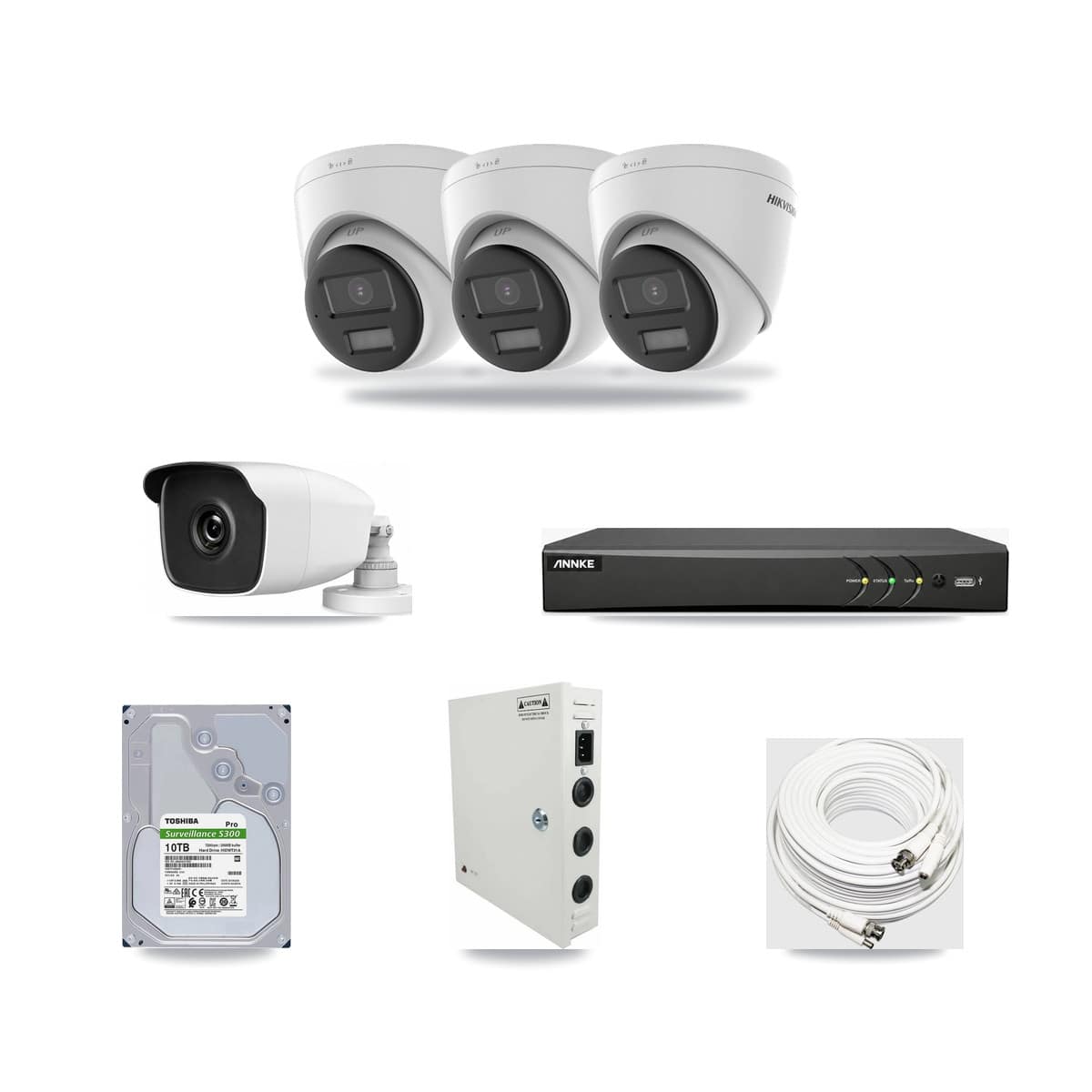 4-Channel 3MP – 4K CCTV Kit — 3 4K Turret + 1 3MP Bullet Cameras + 10TB Recording (AN-DV4-8MP Recorder) - Image 1