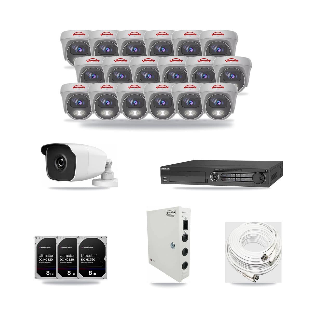 32-Channel 3MP – 5MP CCTV Kit — 1 3MP Bullet + 18 5MP Cameras + 3× 8TB Recording - Image 1