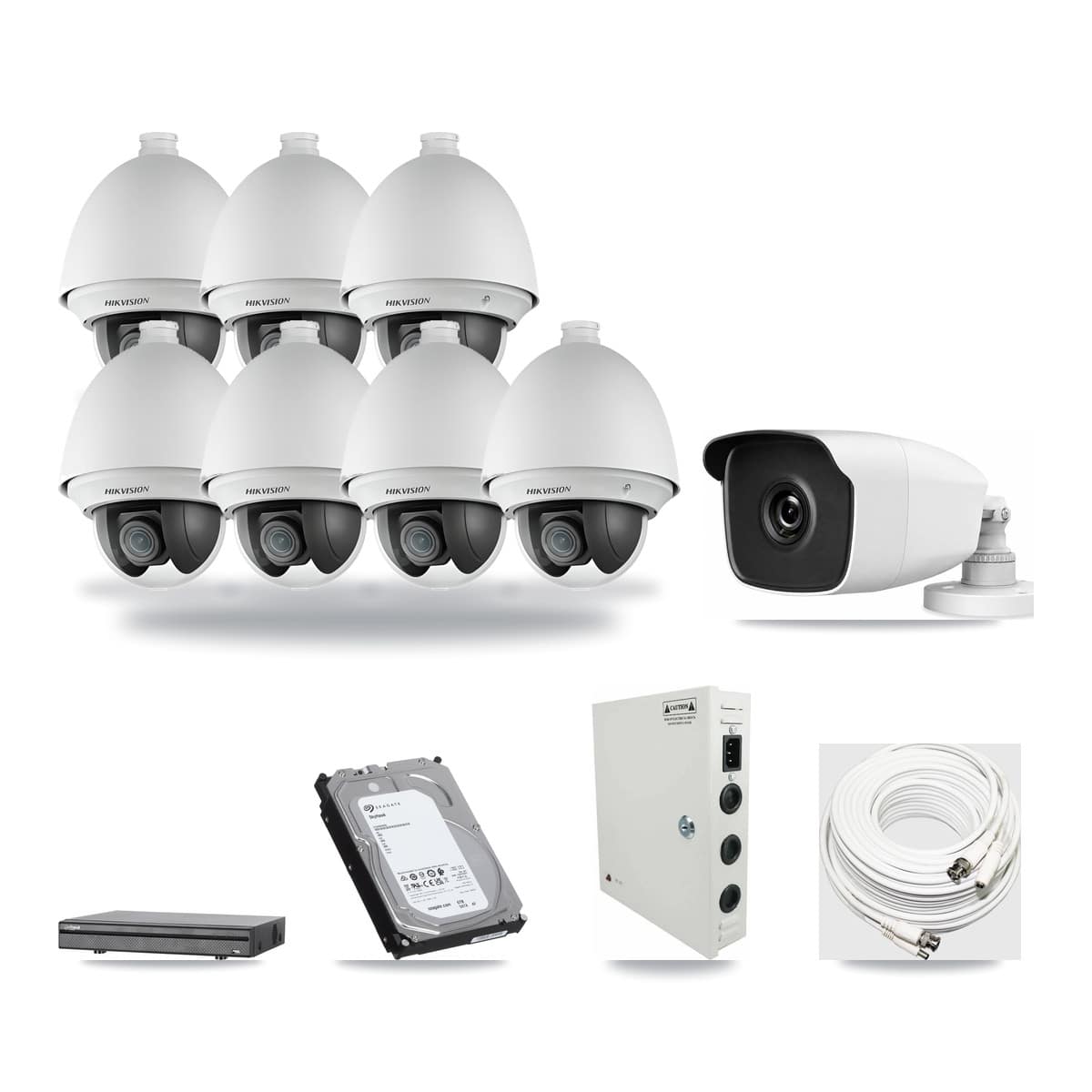 8-Channel 2MP – 3MP CCTV Kit — 7 2MP PTZ + 1 3MP Bullet Cameras + 6TB Recording (DH-XVR5108H Recorder) - Image 1