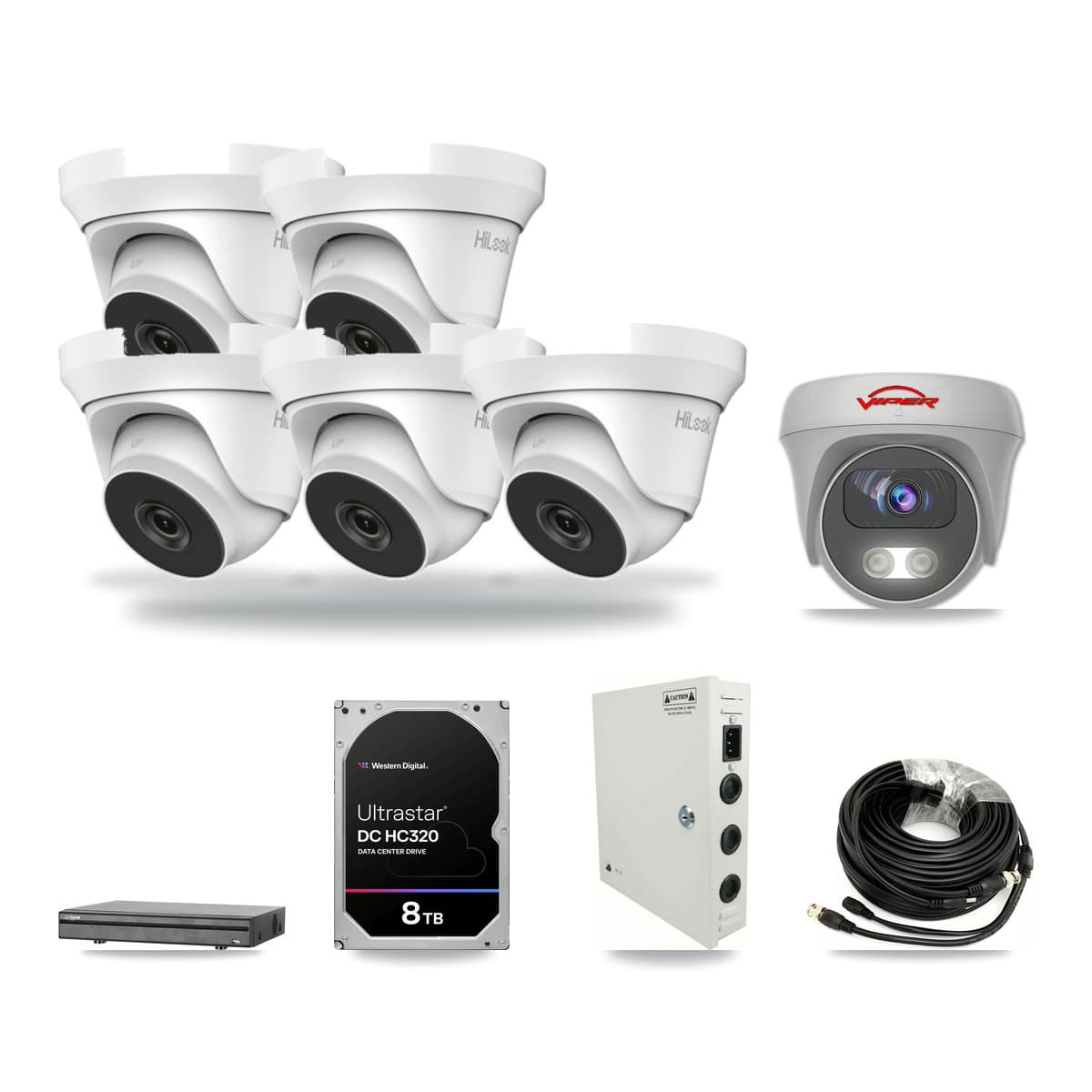 8-Channel 4MP – 5MP CCTV Kit — 5 4MP Turret + 1 White 5MP Cameras + 8TB Recording (DH-XVR5108H Recorder) - Image 1