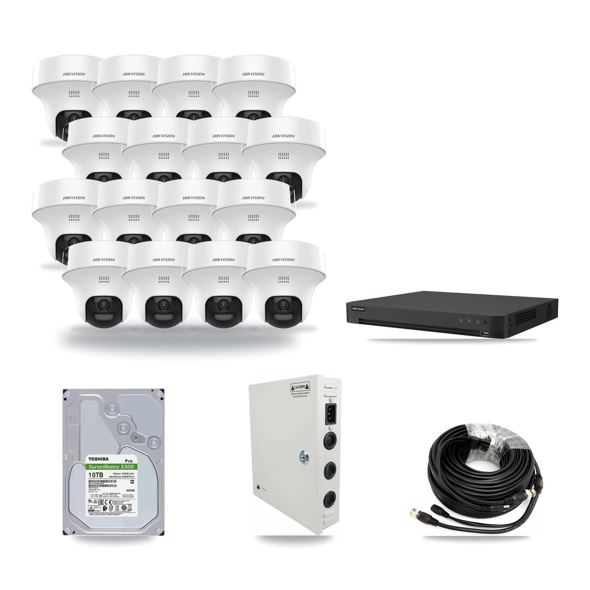 Hikvision 16-channel CCTV kit: 16 cameras (16× 5MP Turret), 10TB hard drive