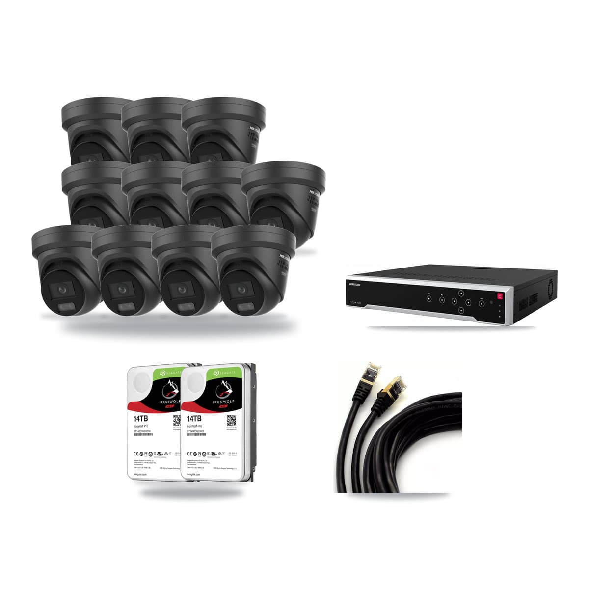 Hikvision 32-channel CCTV kit: 11 cameras (11× 4K Turret), 2× 14TB hard drive