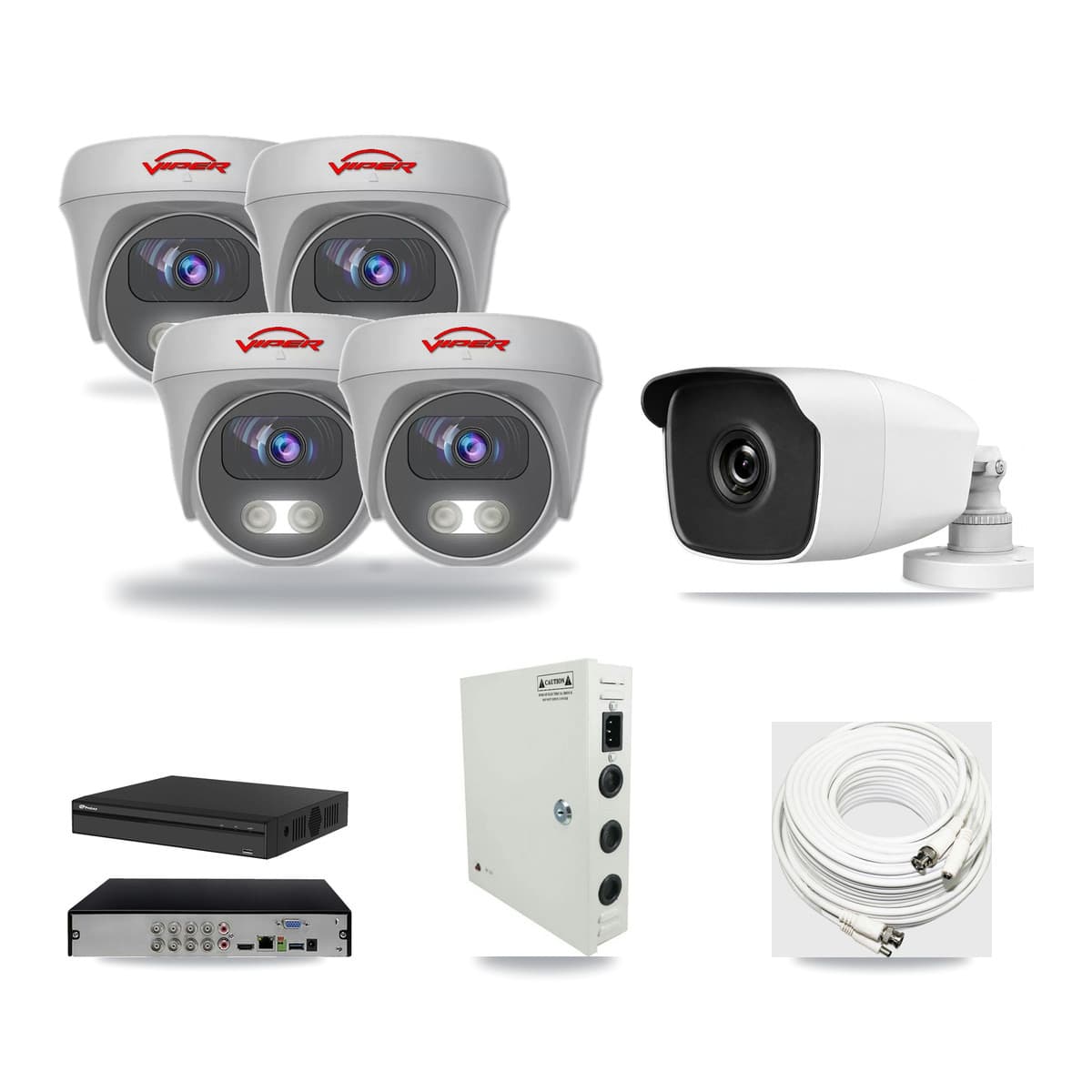 8-Channel 3MP – 5MP CCTV Kit — 1 3MP Bullet + 4 White 5MP Cameras + 6TB Recording (PXD-5108HS Recorder) - Image 1