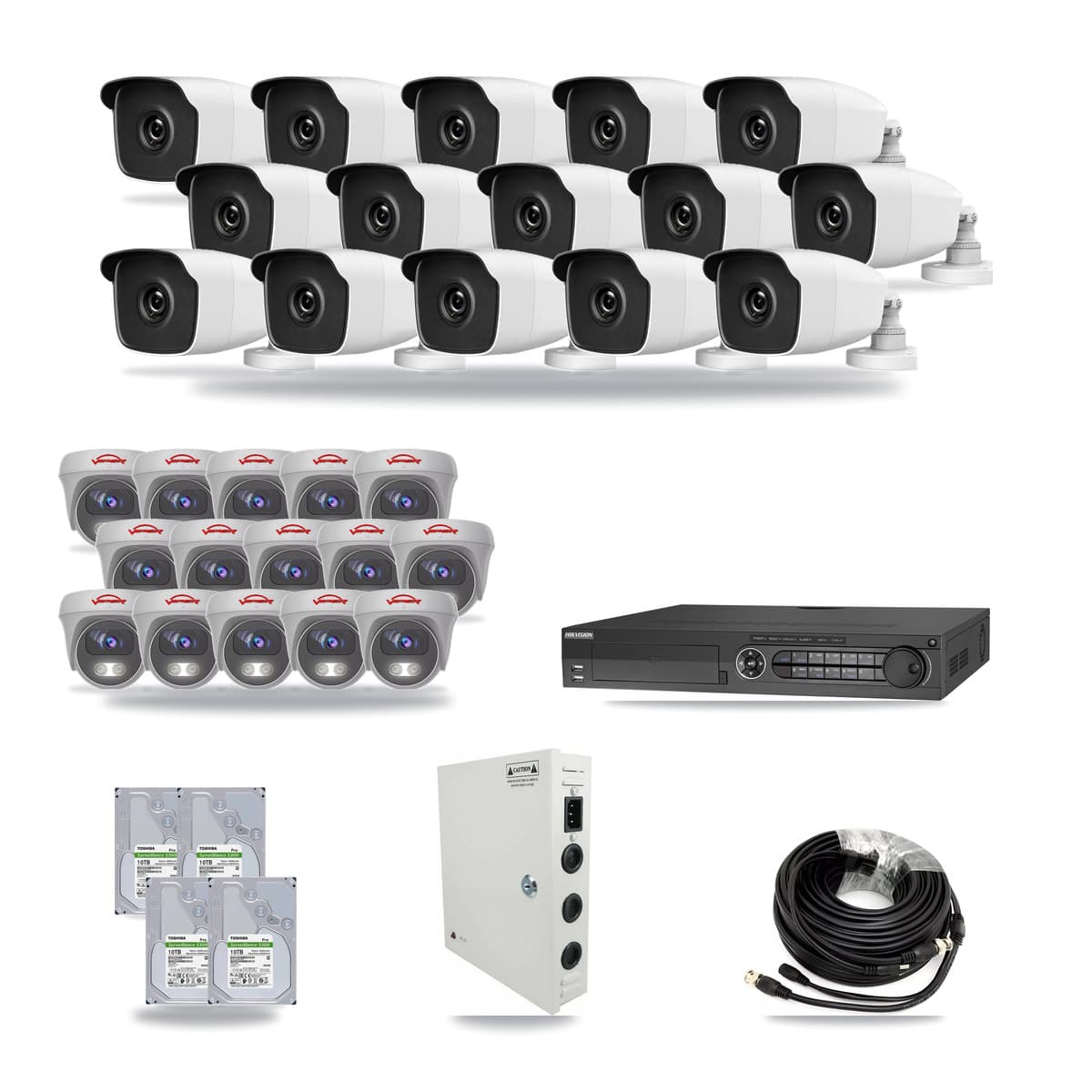32-Channel 3MP – 5MP CCTV Kit — 15 3MP Bullet + 15 5MP Cameras + 4× 10TB Recording - Image 1