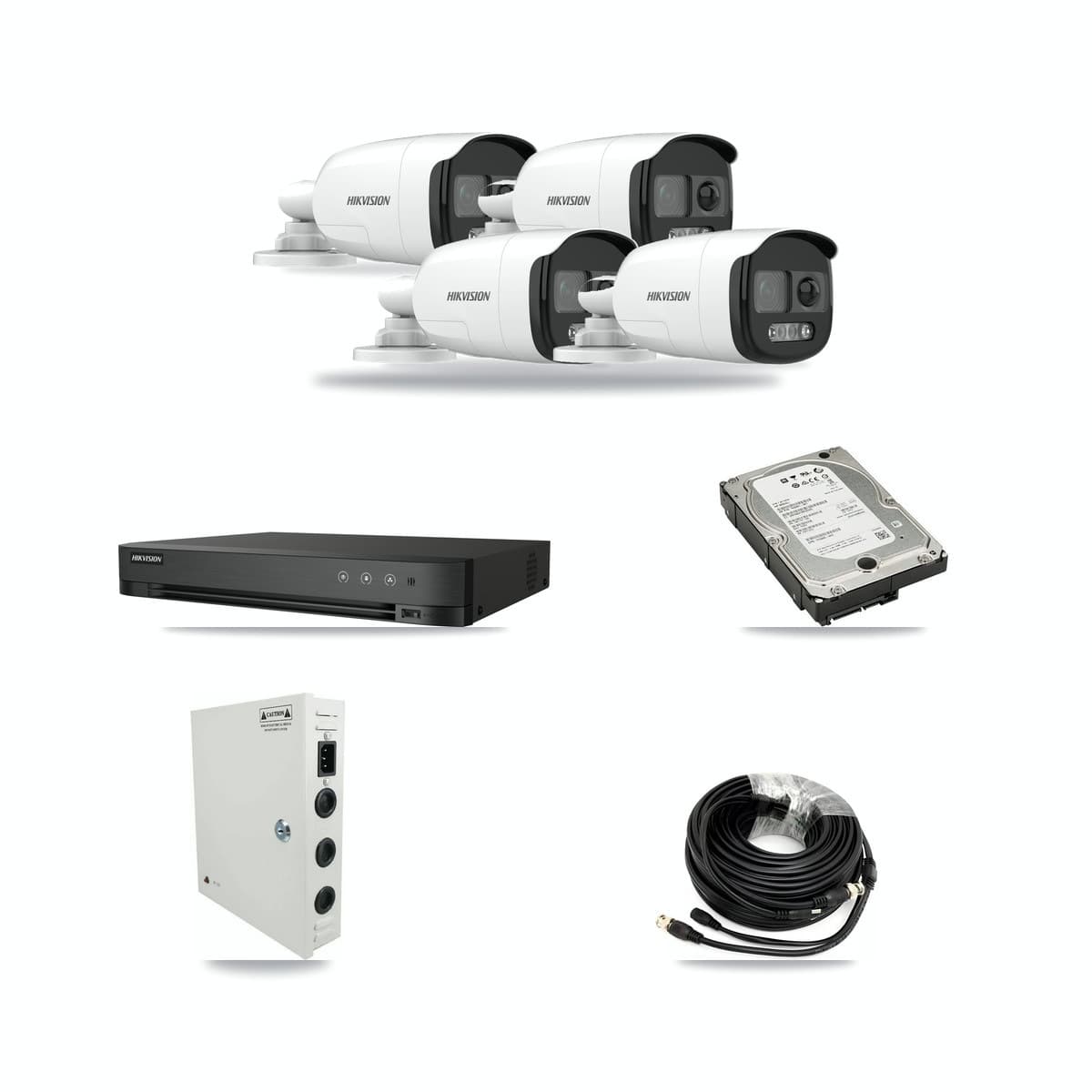 Hikvision 4-Channel 5MP CCTV Kit — 4 DS-2CE12KF3T Bullet Cameras + 5TB Recording (DS-7204HUHI Recorder) - Image 1