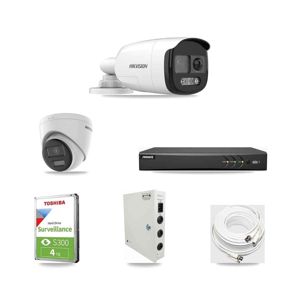 Hikvision & ANNKE 4-Channel 5MP – 4K CCTV Kit — 1 5MP Bullet + 1 4K Turret Cameras + 4TB Recording - Image 1