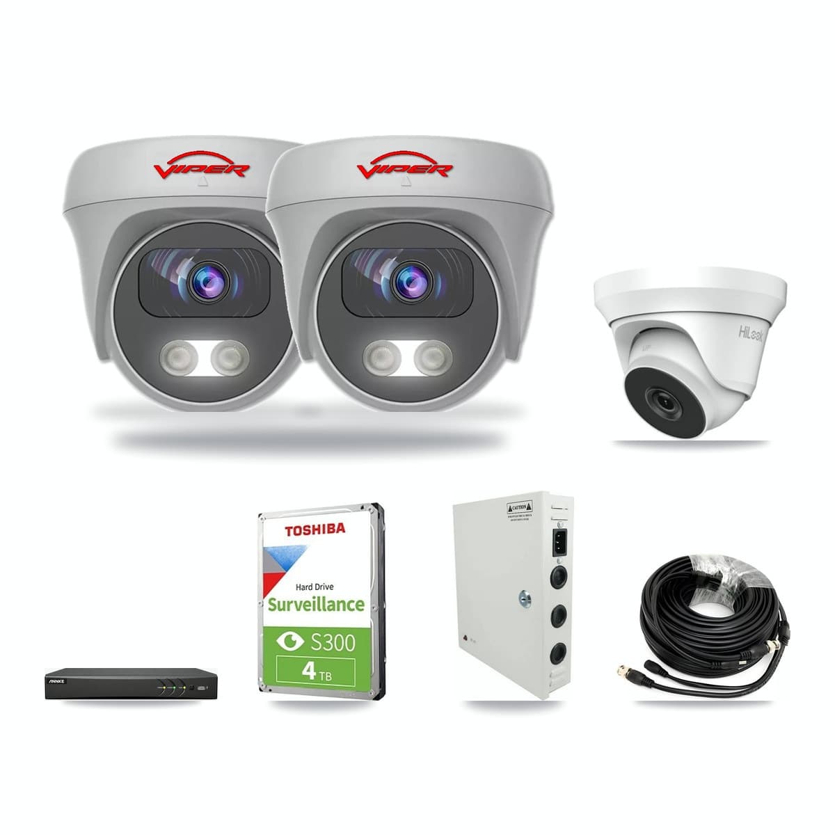 4-Channel 4MP – 5MP CCTV Kit — 1 4MP Turret + 2 White 5MP Cameras + 4TB Recording (AN-DV4-8MP Recorder) - Image 1