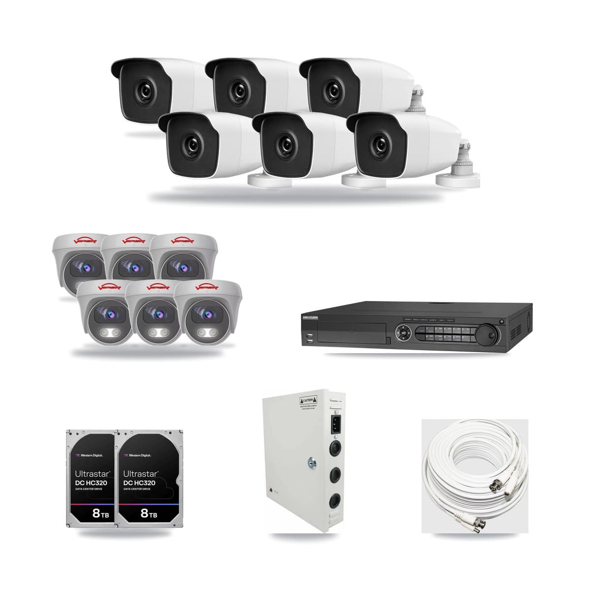 32-Channel 3MP – 5MP CCTV Kit — 6 3MP Bullet + 6 5MP Cameras + 2× 8TB Recording - Image 1