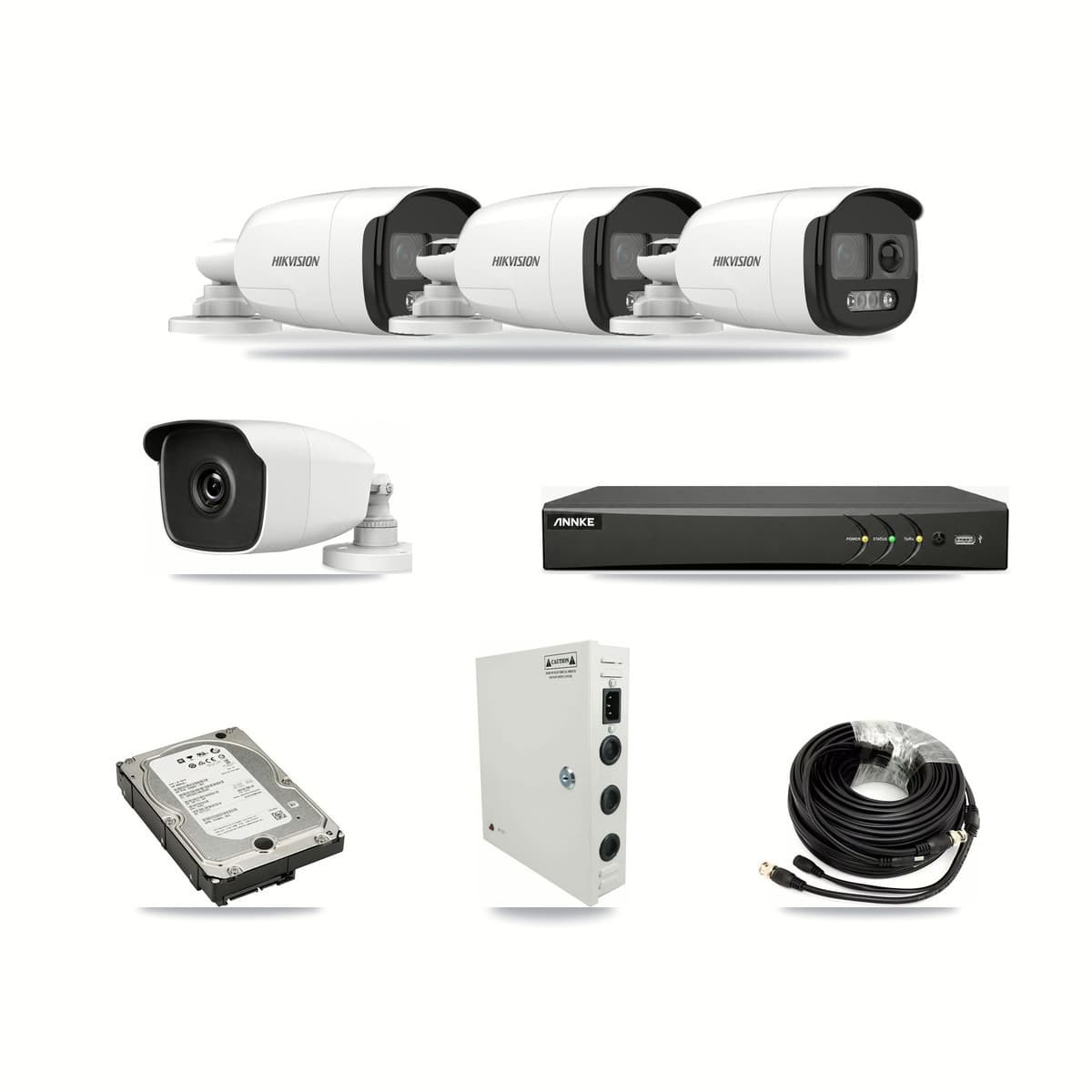 ANNKE 4-channel CCTV kit: 4 cameras (3× 5MP Bullet + 1× 3MP Bullet), 5TB hard drive