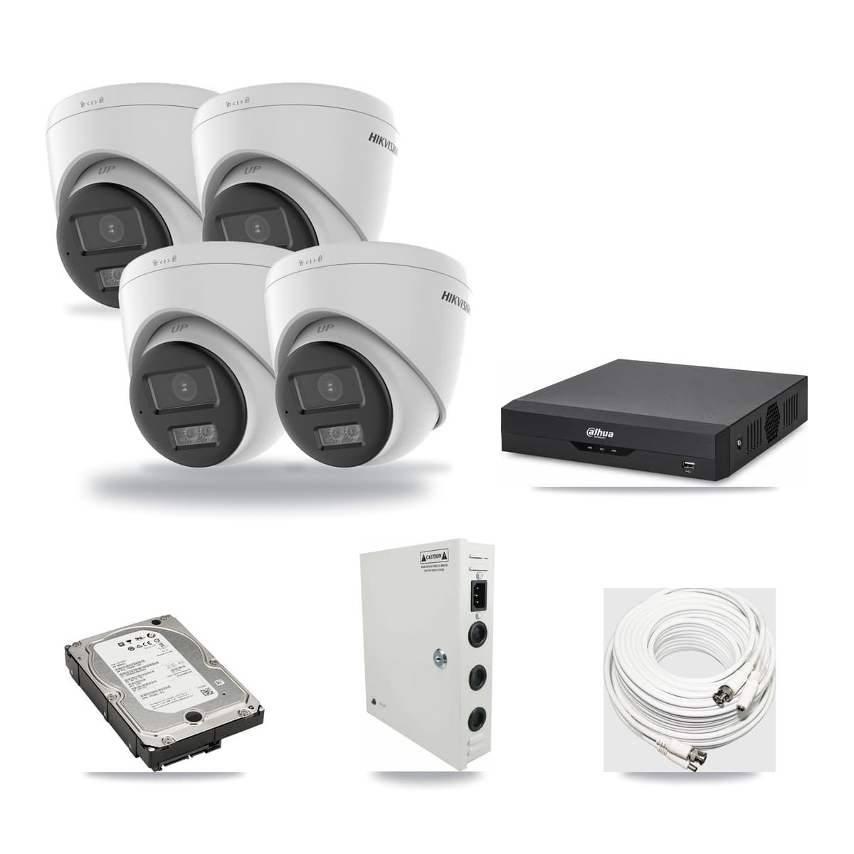 Hikvision & Dahua 4-Channel 5MP CCTV Kit — 1 DS-2CE78K0T + 3 DS-2CE78K0T Turret Cameras + 5TB Recording - Image 1