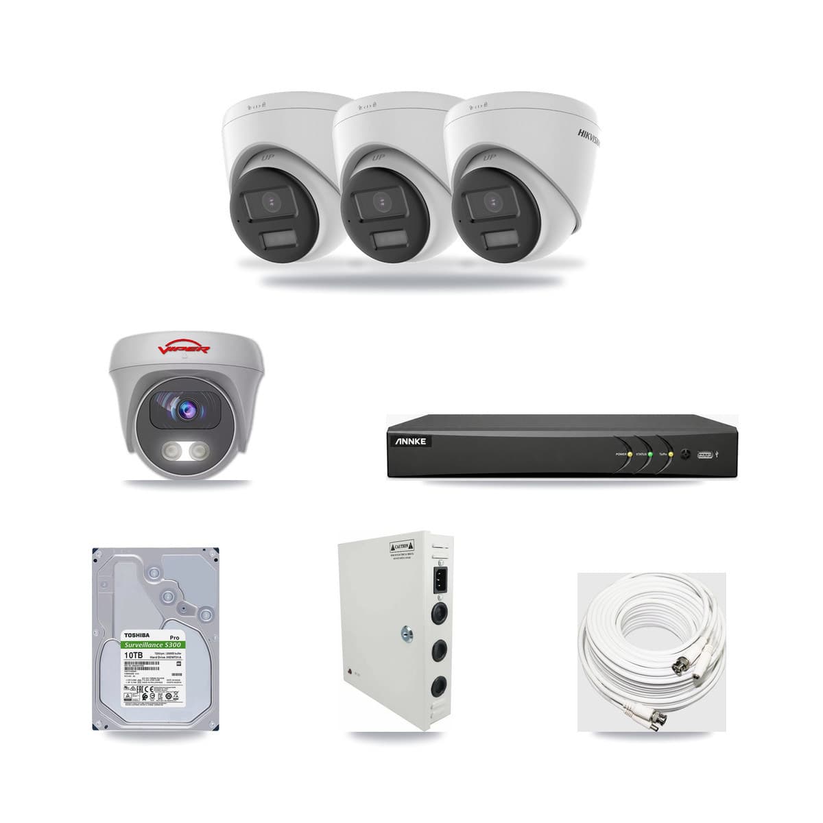 4-Channel 5MP – 4K CCTV Kit — 3 4K Turret + 1 White 5MP Cameras + 10TB Recording (AN-DV4-8MP Recorder) - Image 1