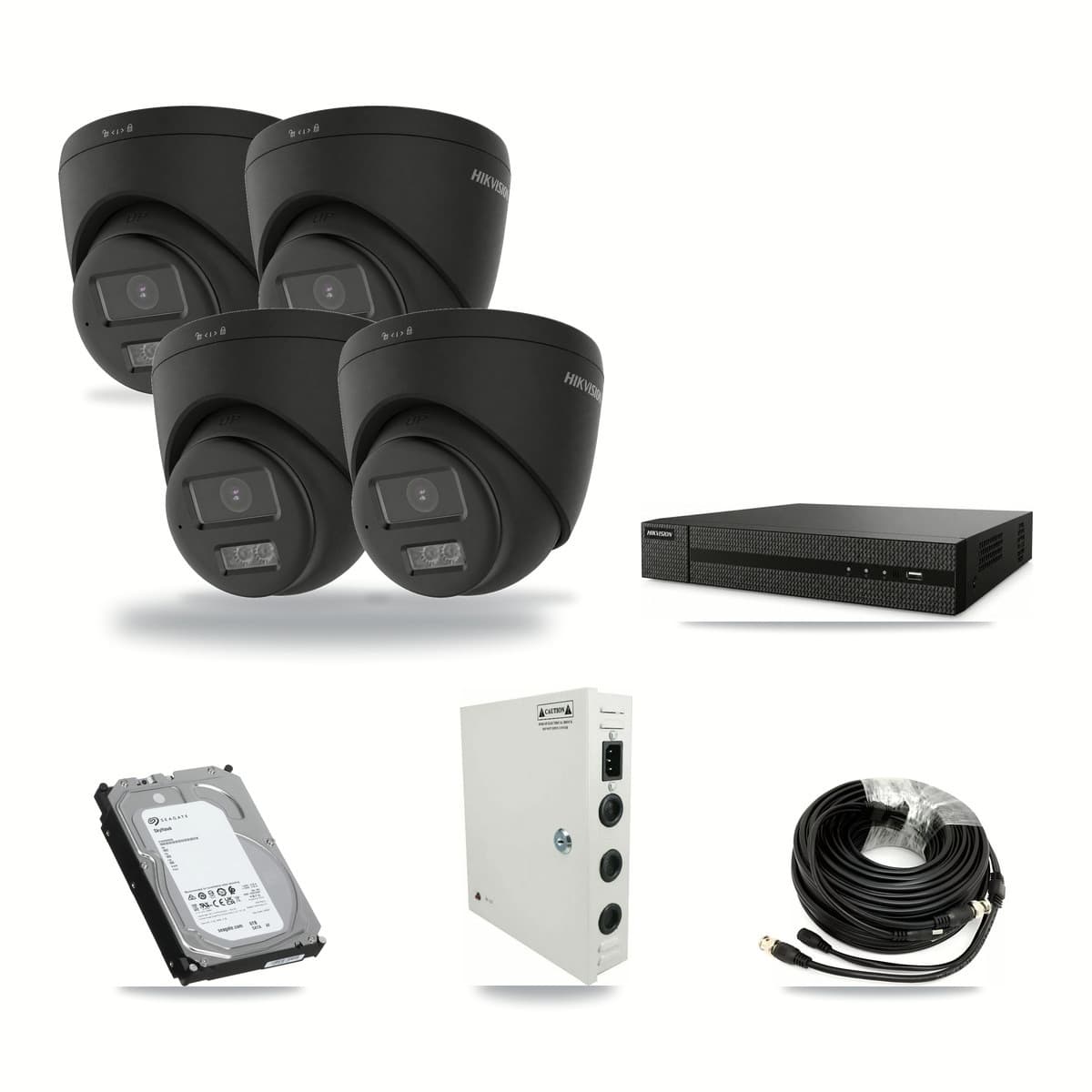 8-Channel 4K CCTV Kit — 4 Black Hikvision Turret Cameras + 6TB Recording - Image 1
