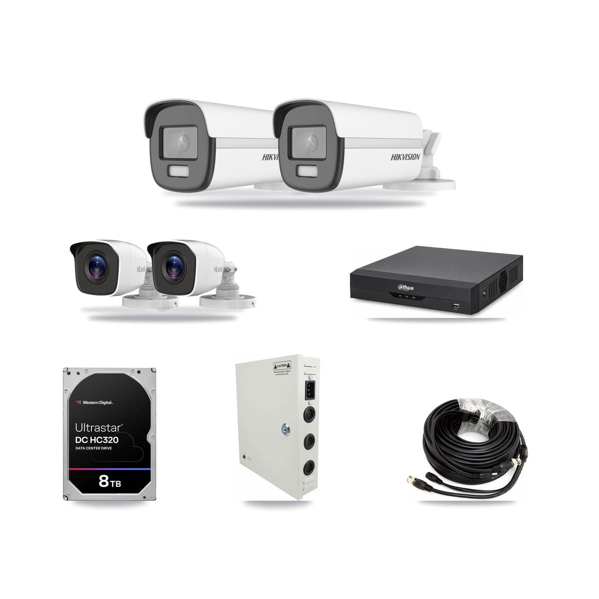 4-Channel 4MP – 4K CCTV Kit — 2 4K + 2 4MP Bullet Cameras + 8TB Recording (DH-XVR5104HS Recorder) - Image 1