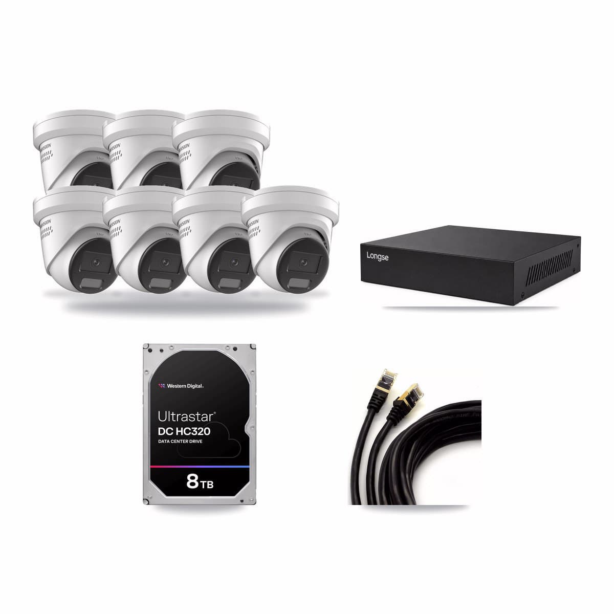 Hikvision & Longse 8-Channel 4K CCTV Kit — 7 DS-2CD2387G2H Turret Cameras + 8TB Recording - Image 1
