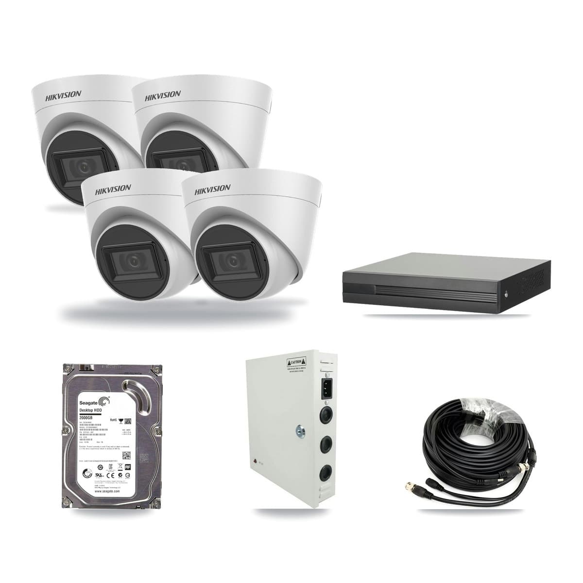 4-channel CCTV kit: 4 cameras (4× 5MP Turret), 2TB hard drive