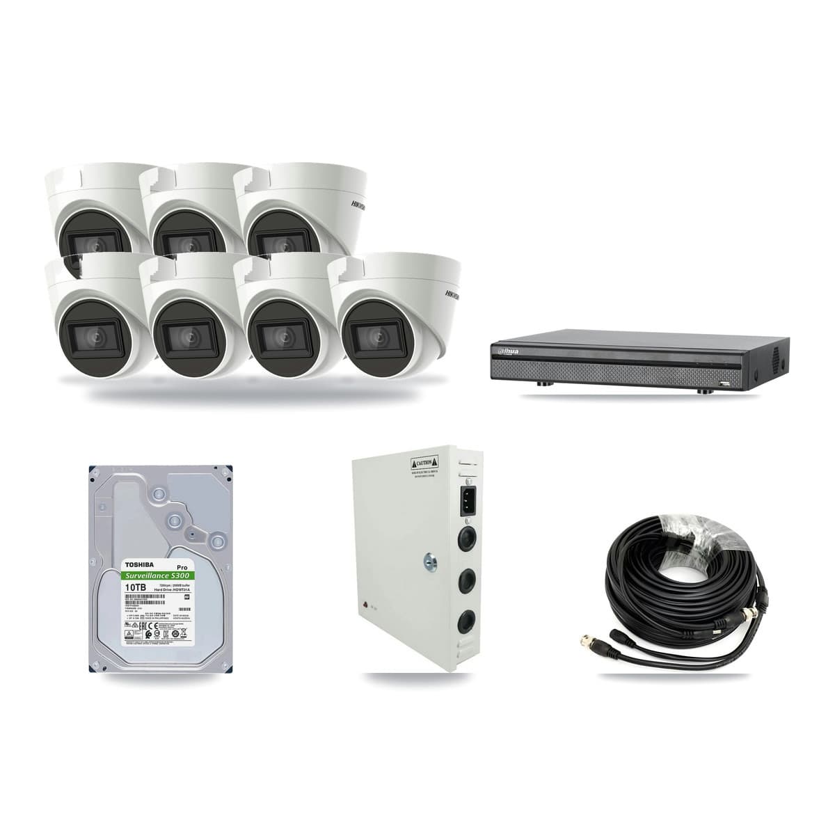 Hikvision & Dahua 8-Channel 4K CCTV Kit — 7 DS-2CE78U1T Turret Cameras + 10TB Recording - Image 1