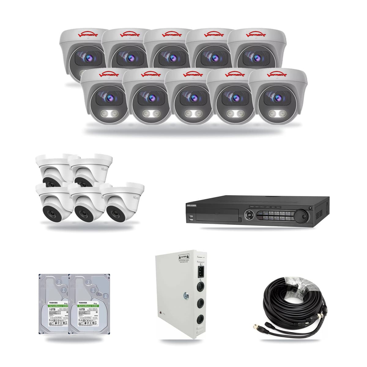 32-Channel 4MP – 5MP CCTV Kit — 5 4MP Turret + 10 White 5MP Cameras + 2× 10TB Recording (IDS-7332HUHI Recorder) - Image 1