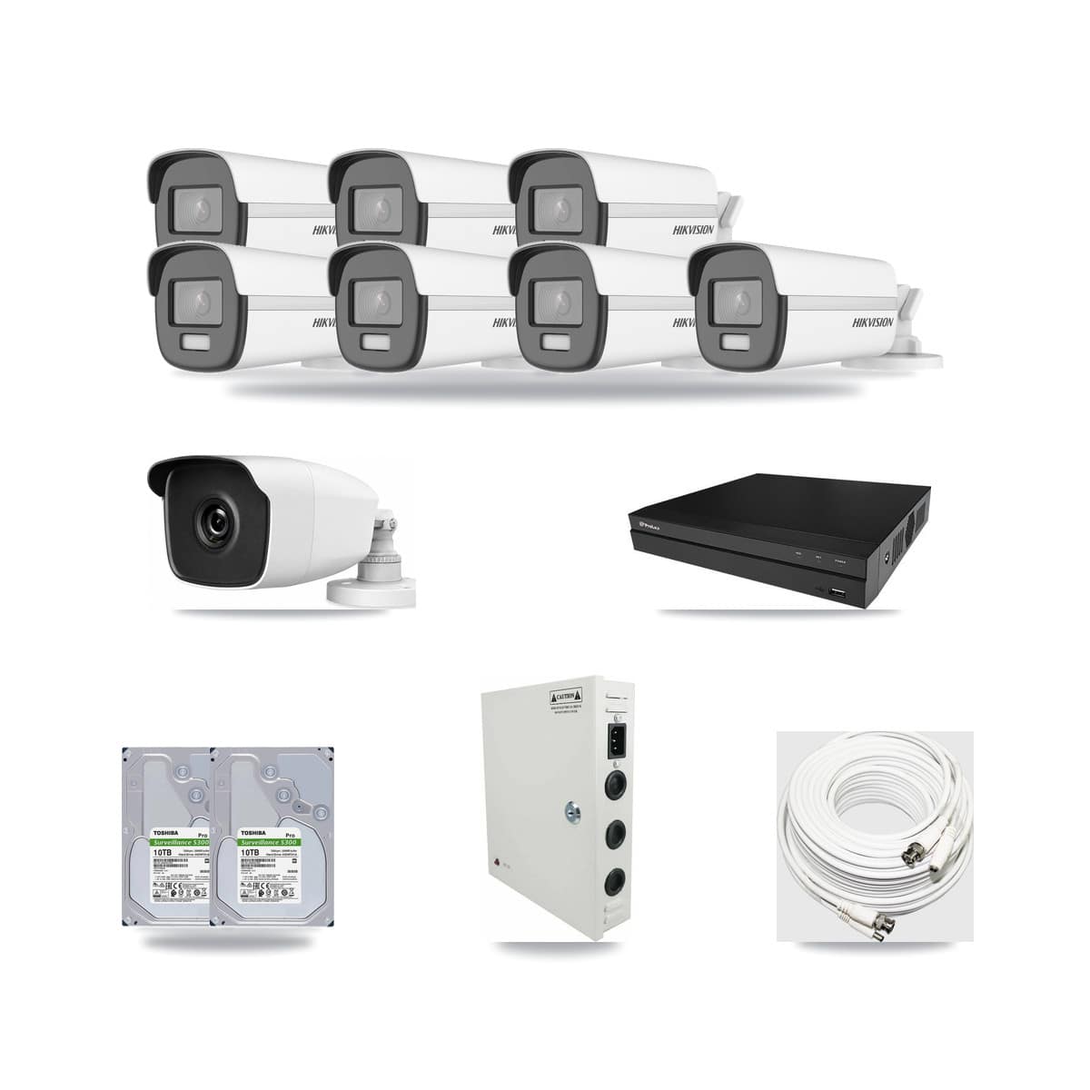 8-Channel 3MP – 4K CCTV Kit — 7 4K + 1 3MP Bullet Cameras + 2× 10TB Recording - Image 1