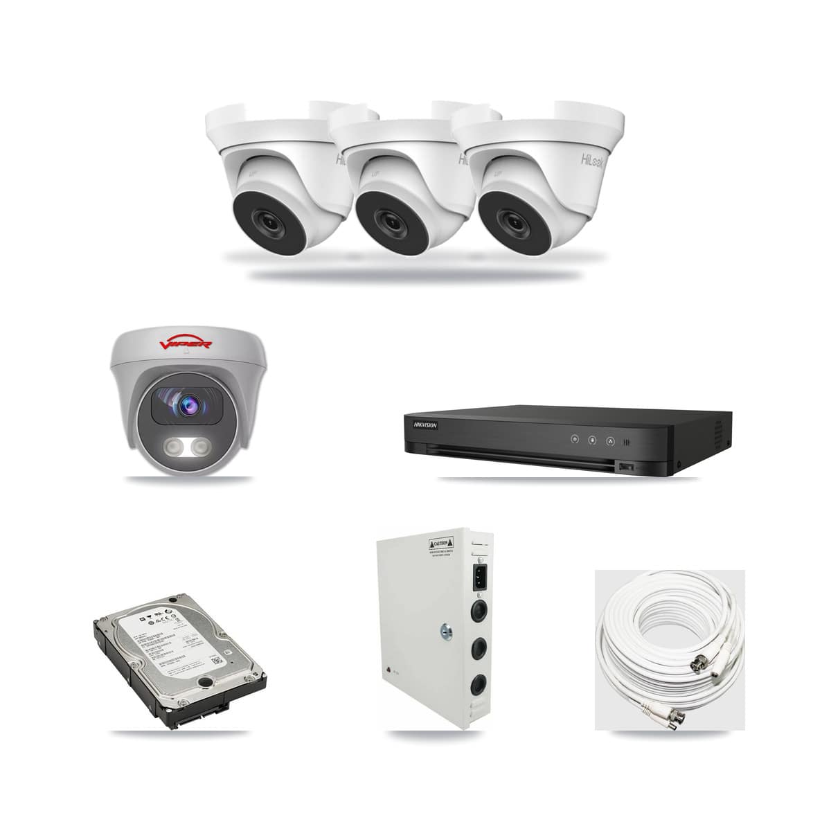 4-Channel 4MP – 5MP CCTV Kit — 3 4MP Turret + 1 White 5MP Cameras + 5TB Recording (DS-7204HUHI Recorder) - Image 1