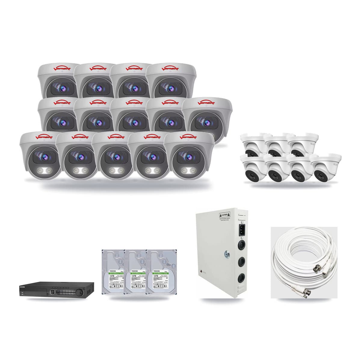 32-Channel 4MP – 5MP CCTV Kit — 7 4MP Turret + 14 5MP Cameras + 3× 10TB Recording - Image 1