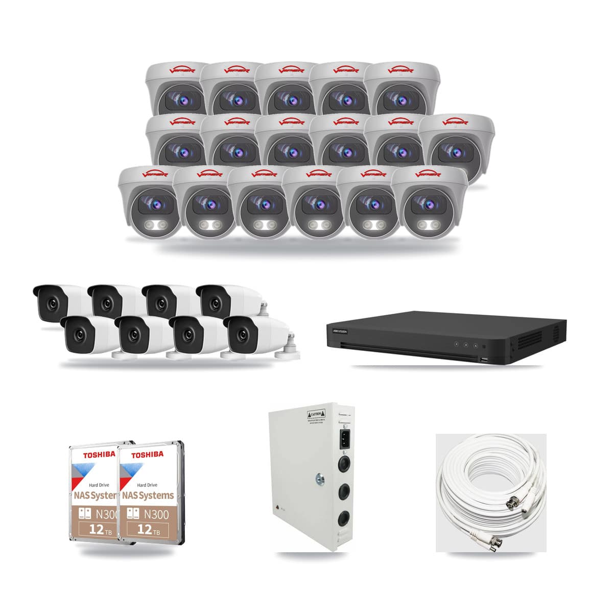32-Channel 3MP – 5MP CCTV Kit — 8 3MP Bullet + 17 5MP Cameras + 2× 12TB Recording - Image 1