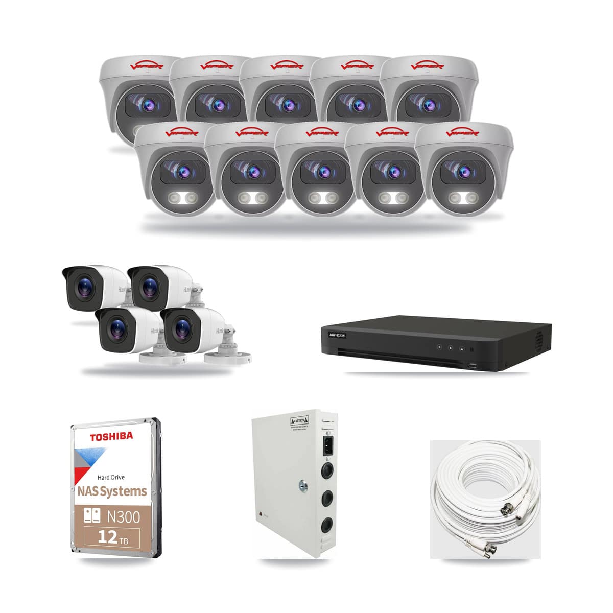 16-Channel 4MP – 5MP CCTV Kit — 4 4MP Bullet + 10 5MP Cameras + 12TB Recording - Image 1