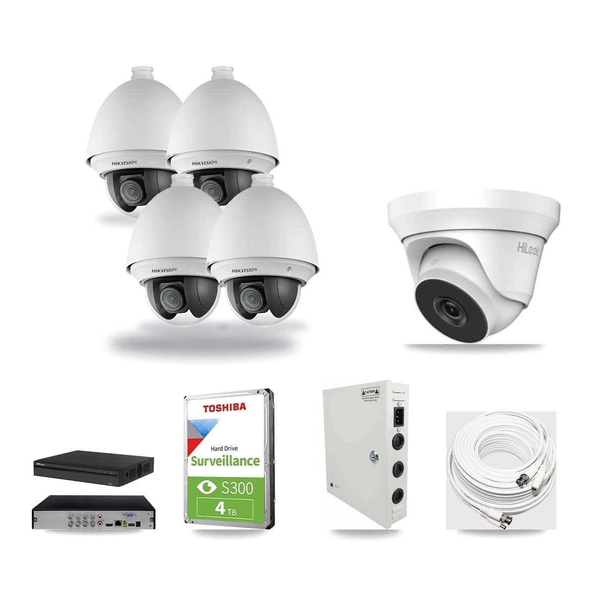 8-Channel 2MP – 4MP CCTV Kit — 4 2MP PTZ + 1 4MP Turret Cameras + 4TB Recording (PXD-5108HS Recorder) - Image 1